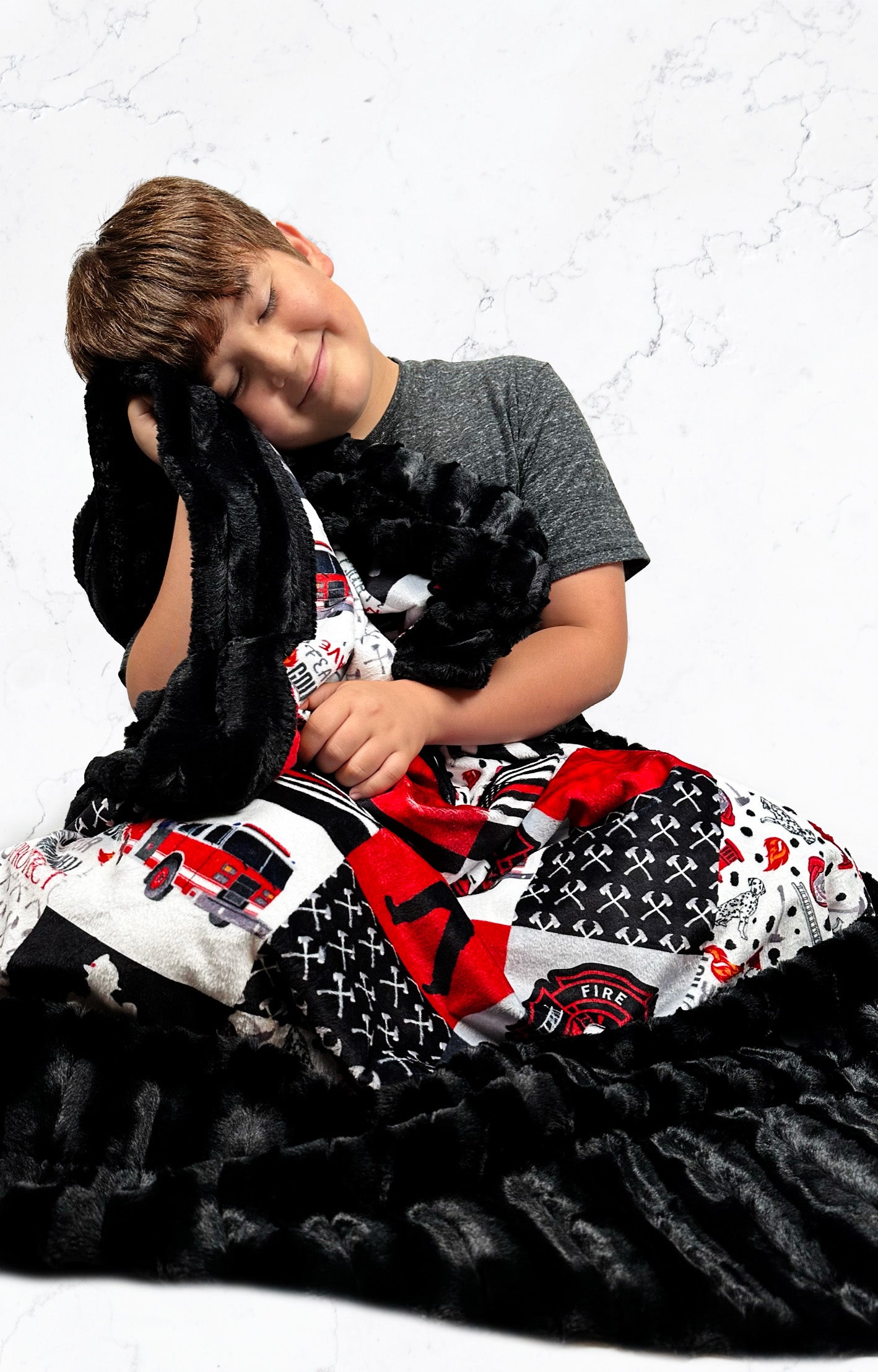 Firefighter on Black Chinchilla Adult Large Blanket Premium