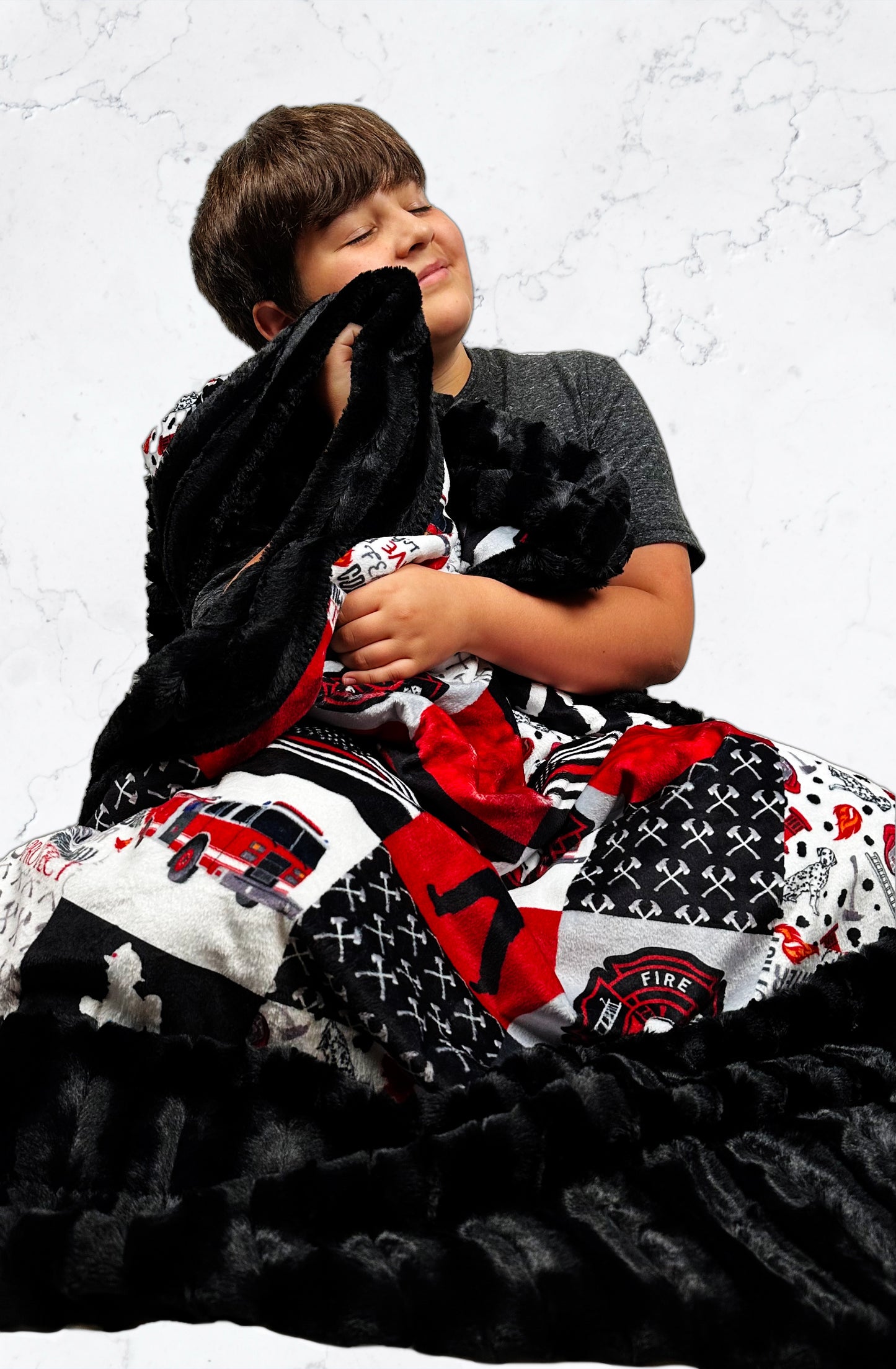 Firefighter on Black Chinchilla Large Blanket 55x75