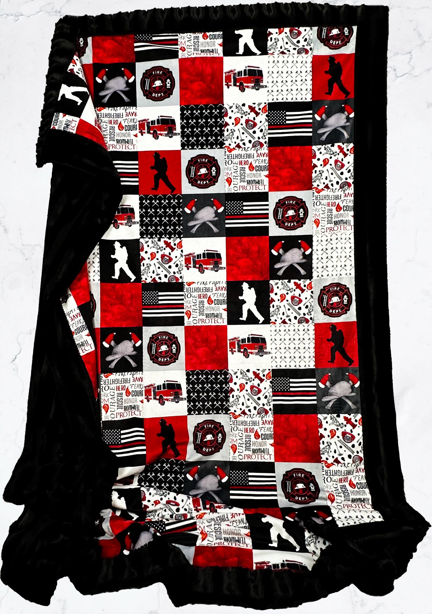 Firefighter on Black Chinchilla Large Blanket 55x75