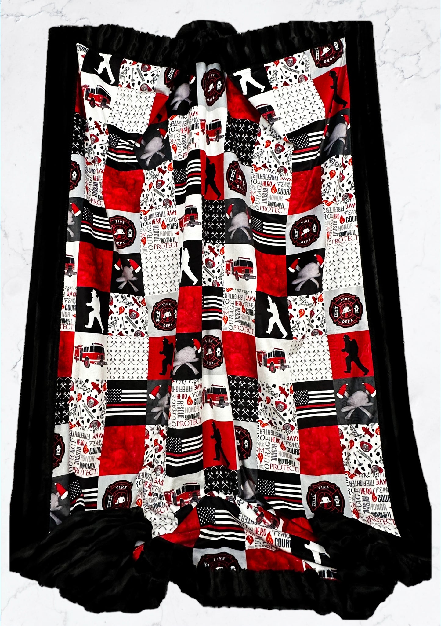 Firefighter on Black Chinchilla Large Blanket 55x75