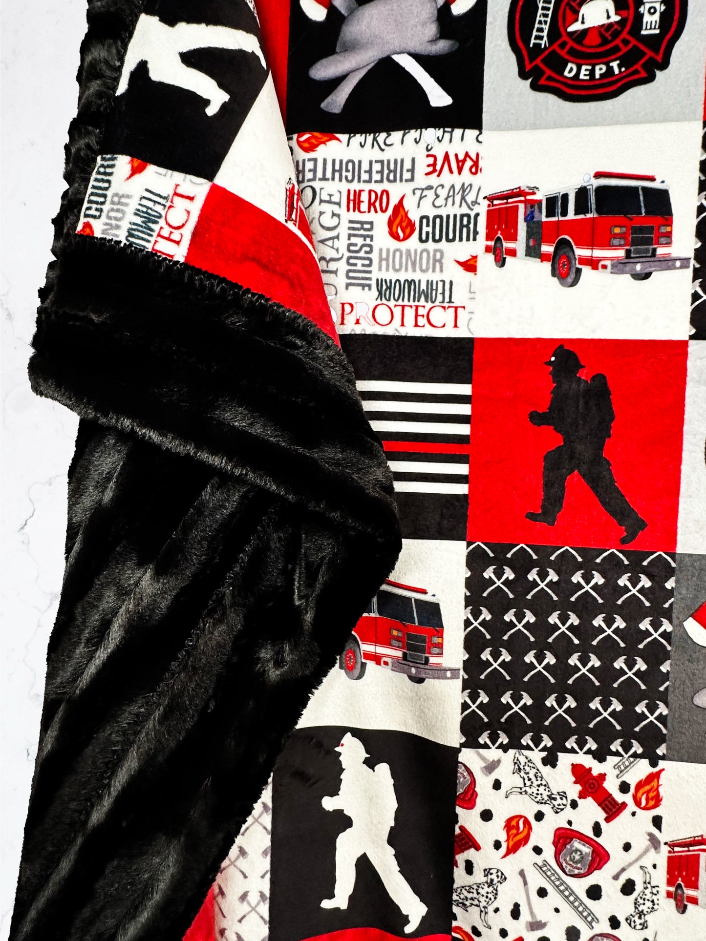 Firefighter on Black Chinchilla Large Blanket 55x75