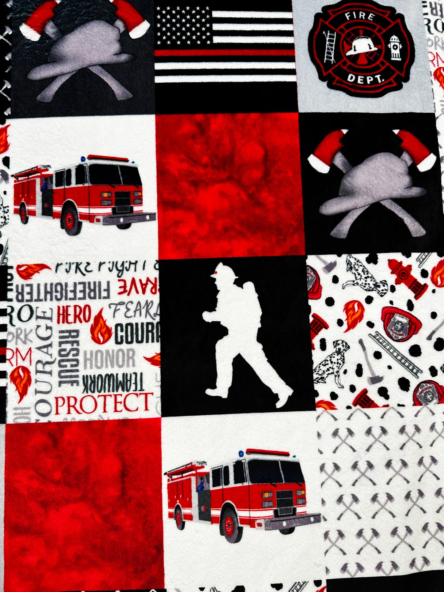 Firefighter on Black Chinchilla Large Blanket 55x75