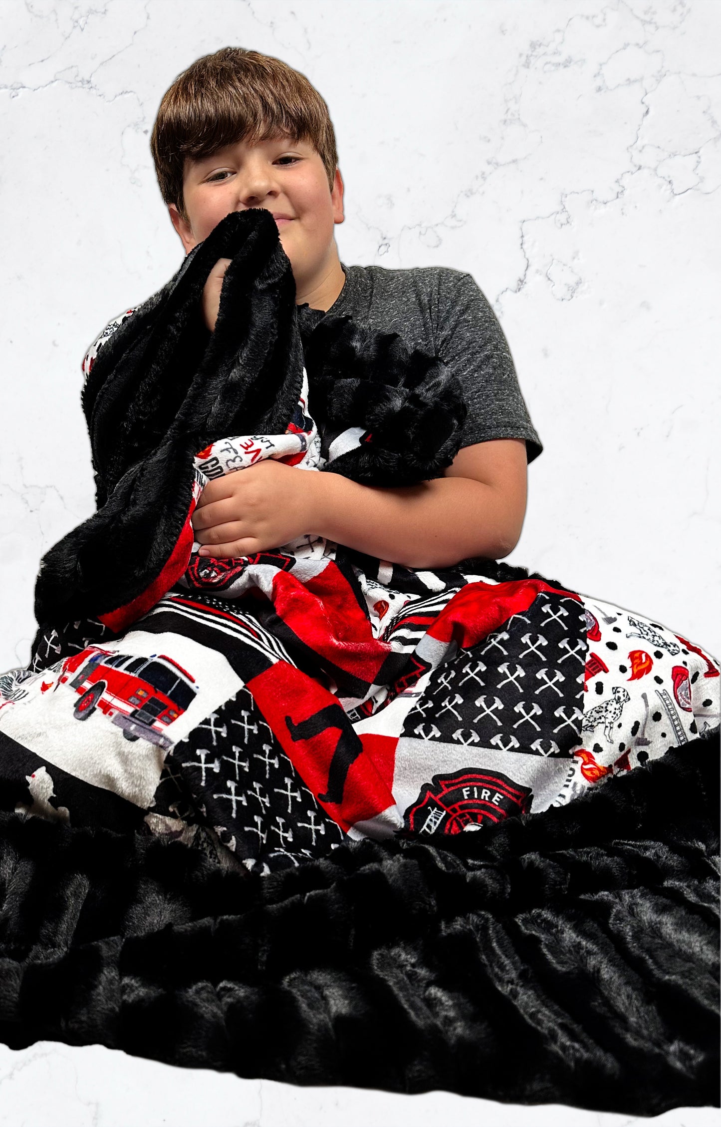 Firefighter on Black Chinchilla Large Blanket 55x75