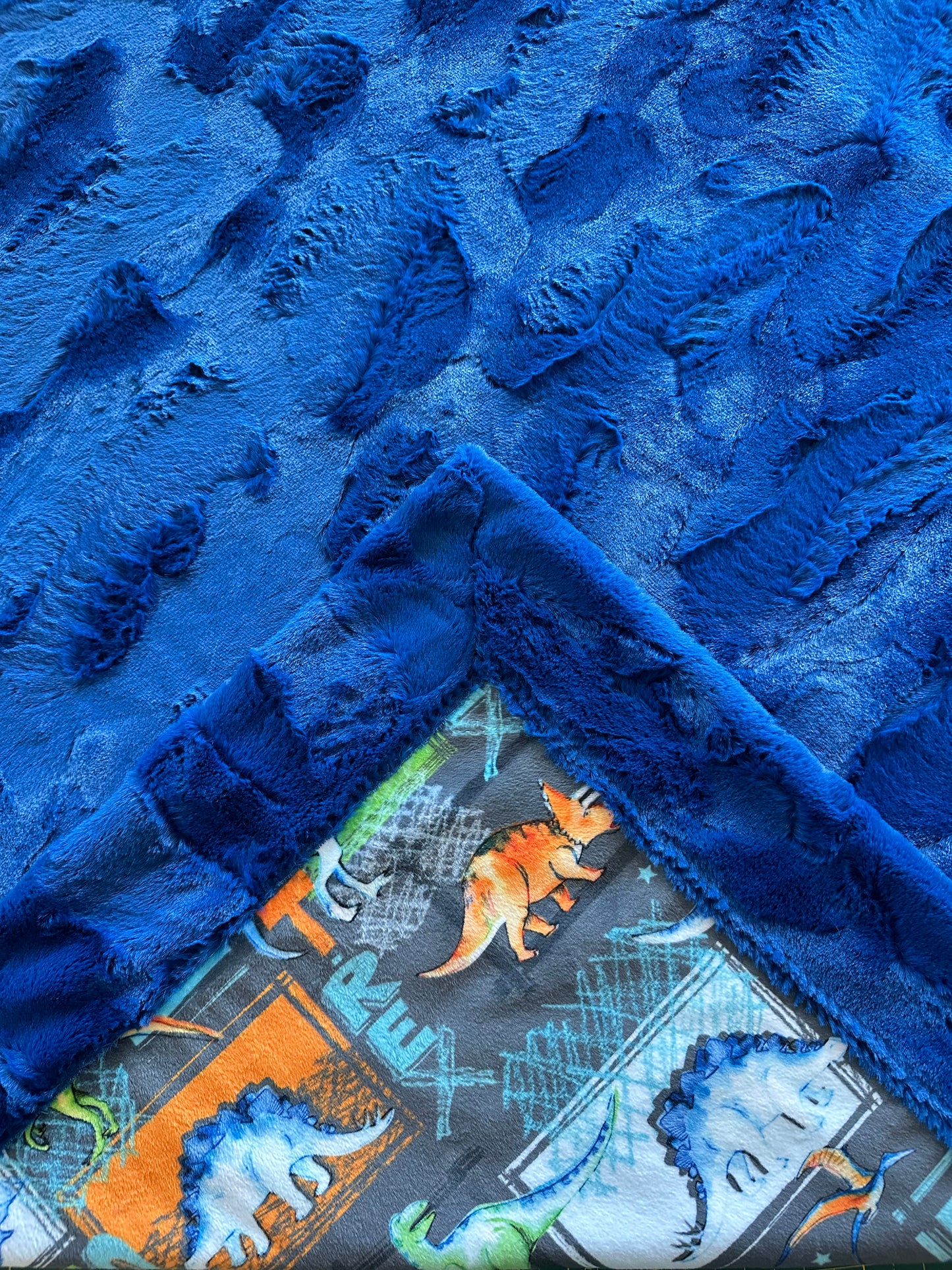 T-Rex Graphite on Royal Blue Hide Toddler Blanket 45x55 with pillowcase