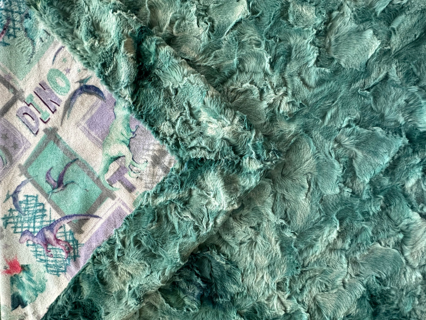 T-Rex Bellflower on Spearmint Galaxy Minky Toddler Blanket - 44x54 with 13x19 Pillowcase for a 12x18 Size Pillow