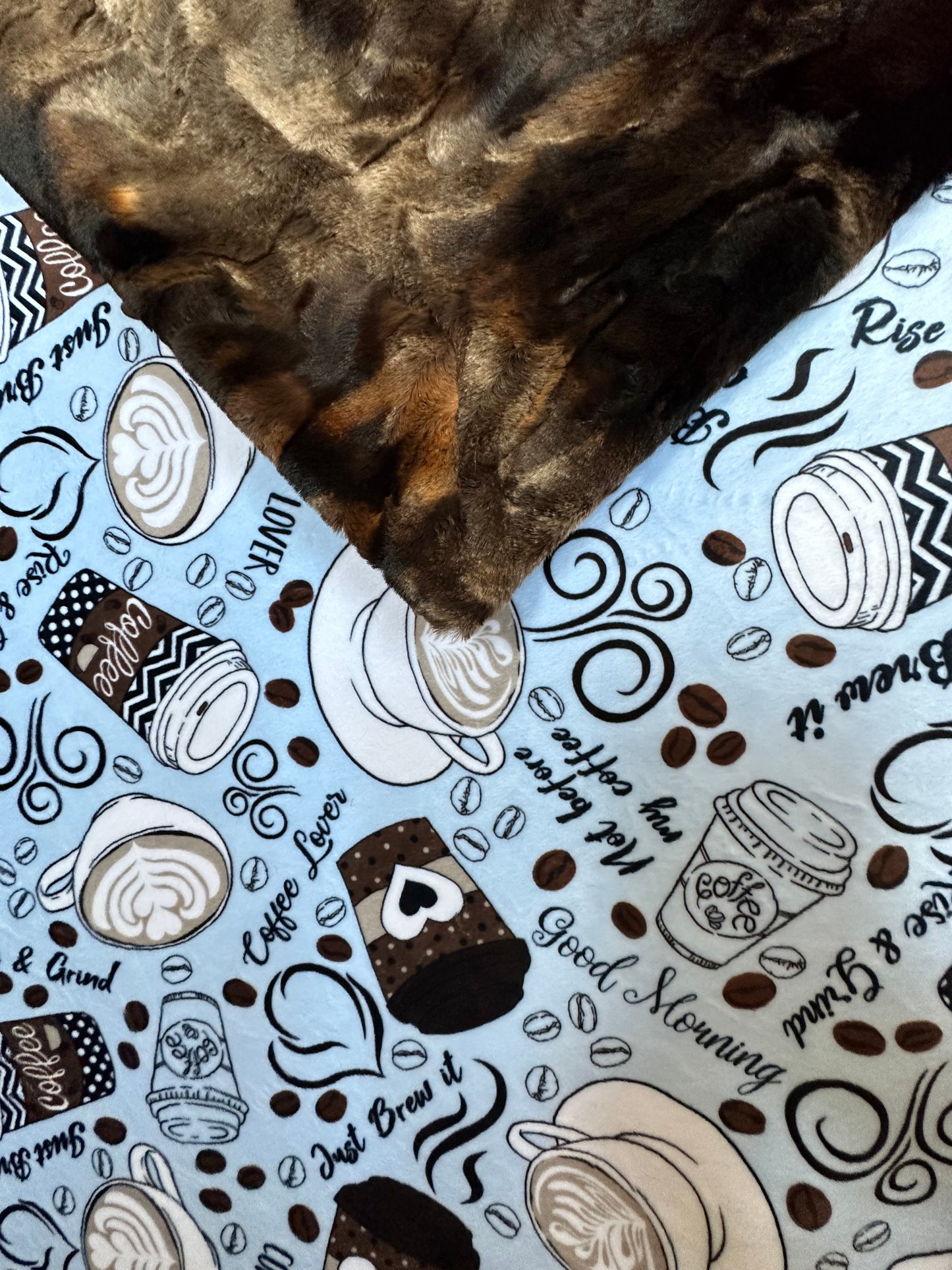 Rise & Grind on Brown Tie-Dye Rabbit Luxe Throw/Travel Minky Blanket 54x63