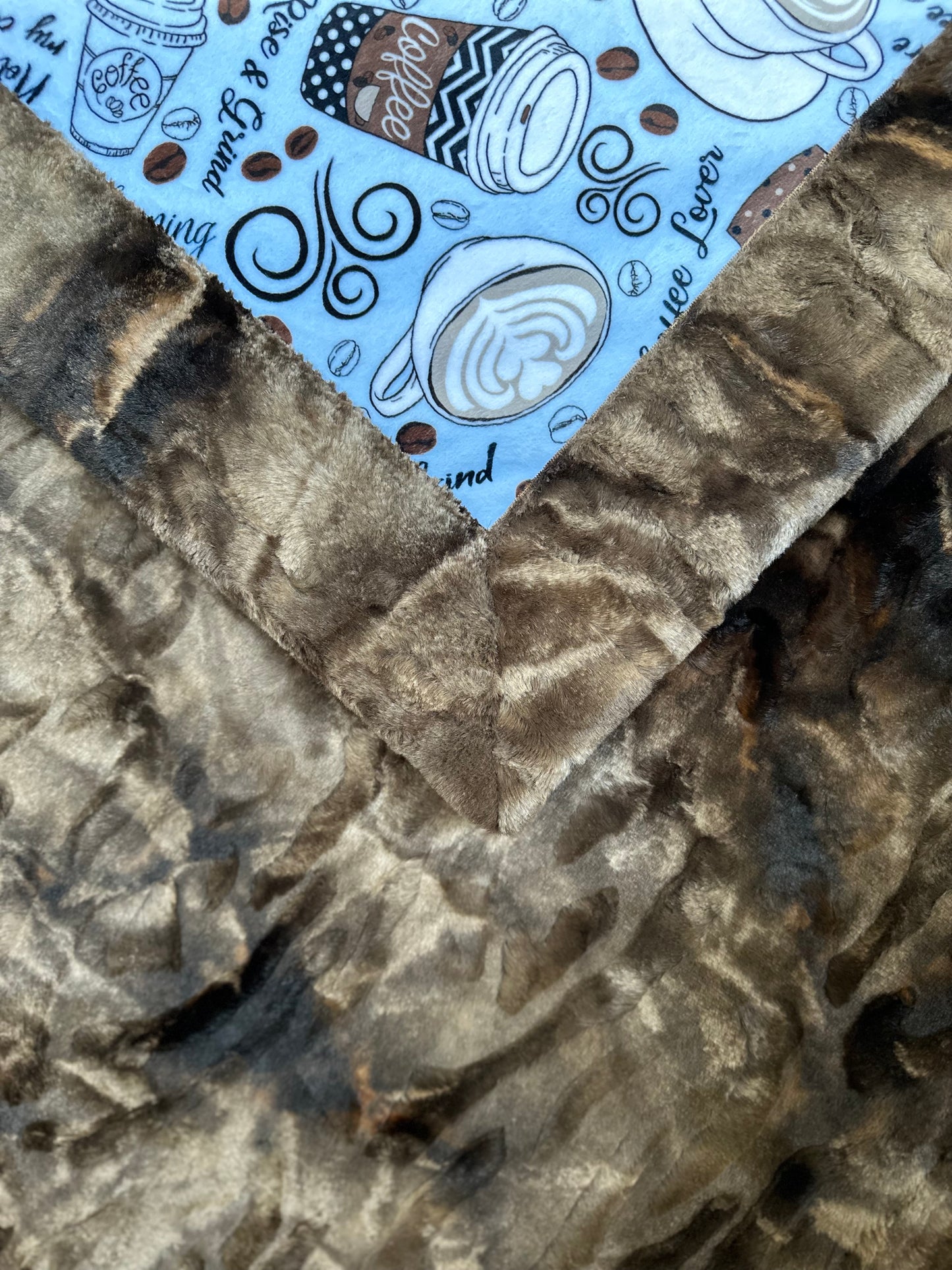 Rise & Grind on Brown Tie-Dye Rabbit Luxe Throw/Travel Minky Blanket 54x63