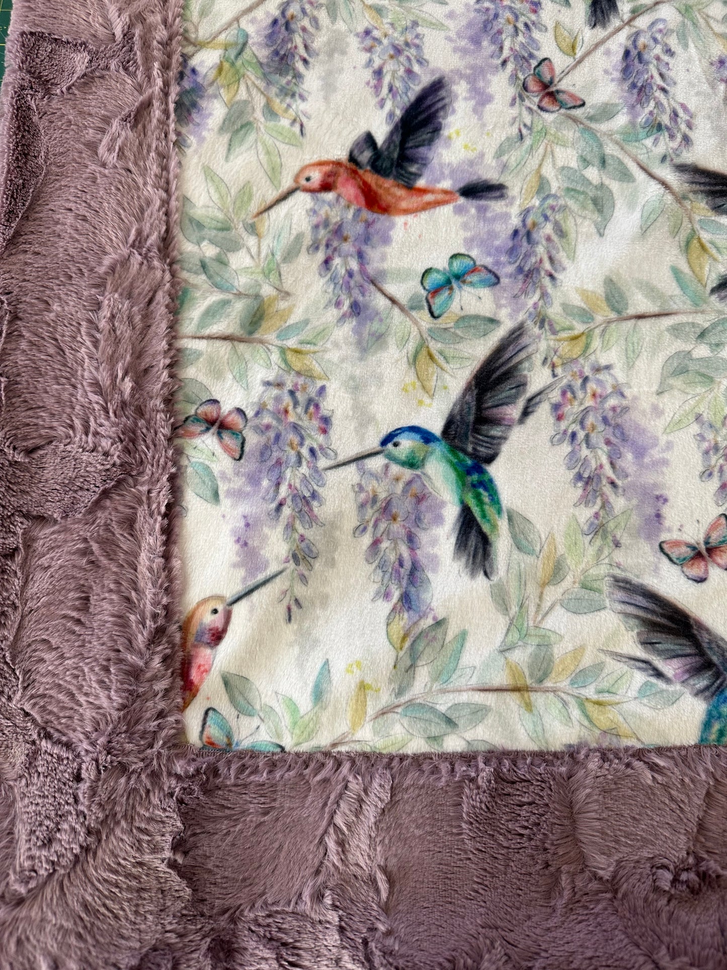 Hummingbirds on Mulberry Hide Travel/Throw-55x63 Minky Blanket