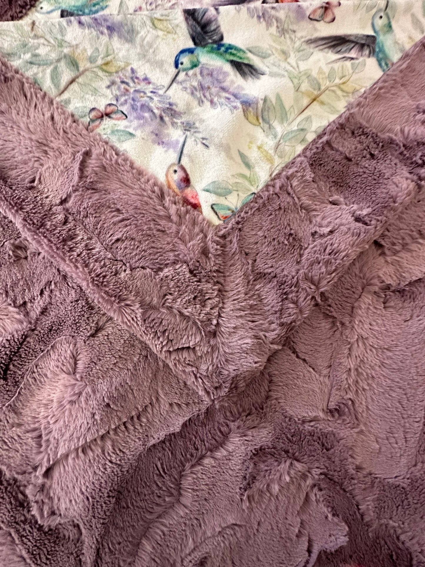 Hummingbirds on Mulberry Hide Travel/Throw-55x63 Minky Blanket