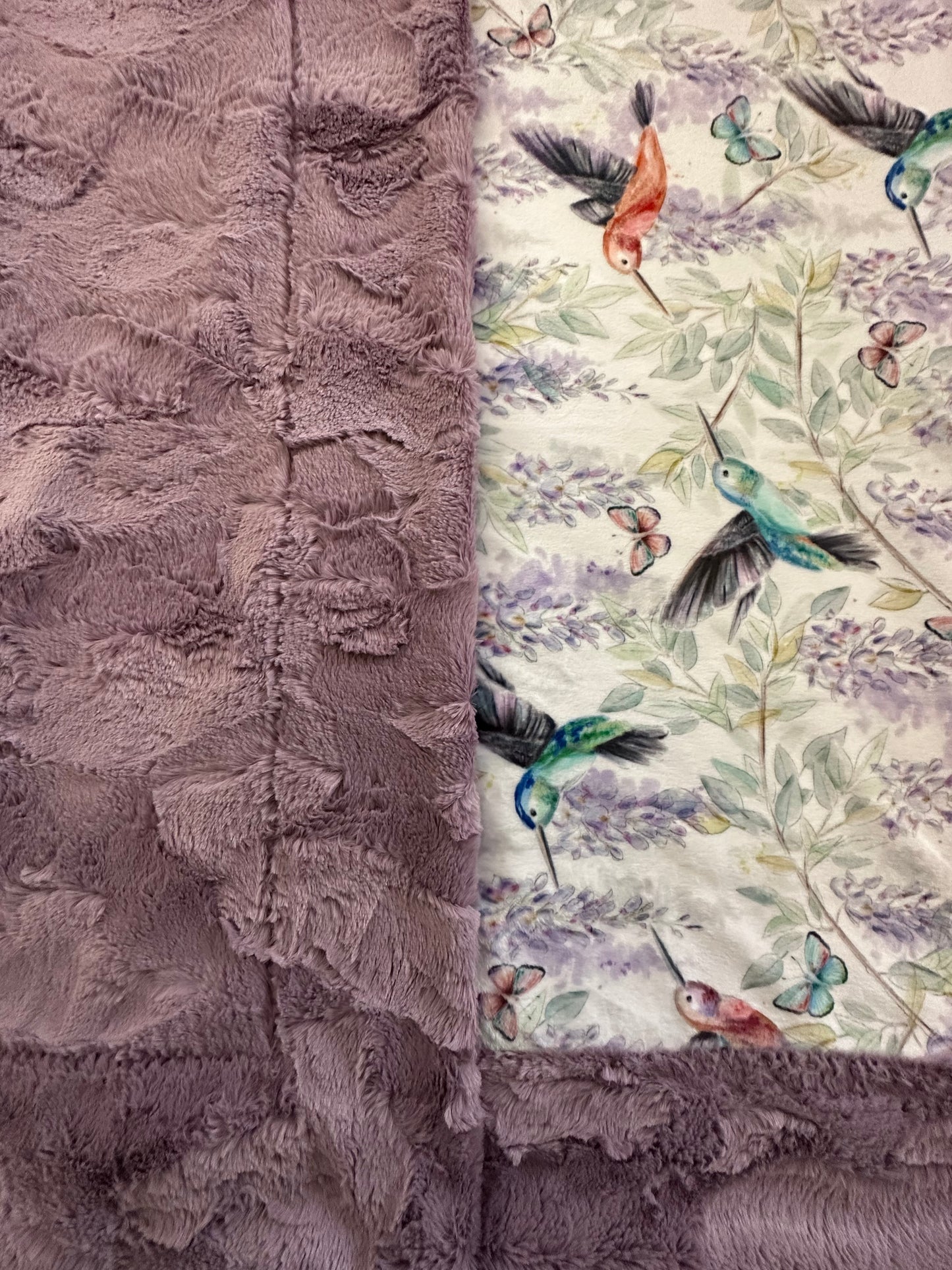 Hummingbirds on Mulberry Hide Travel/Throw-55x63 Minky Blanket