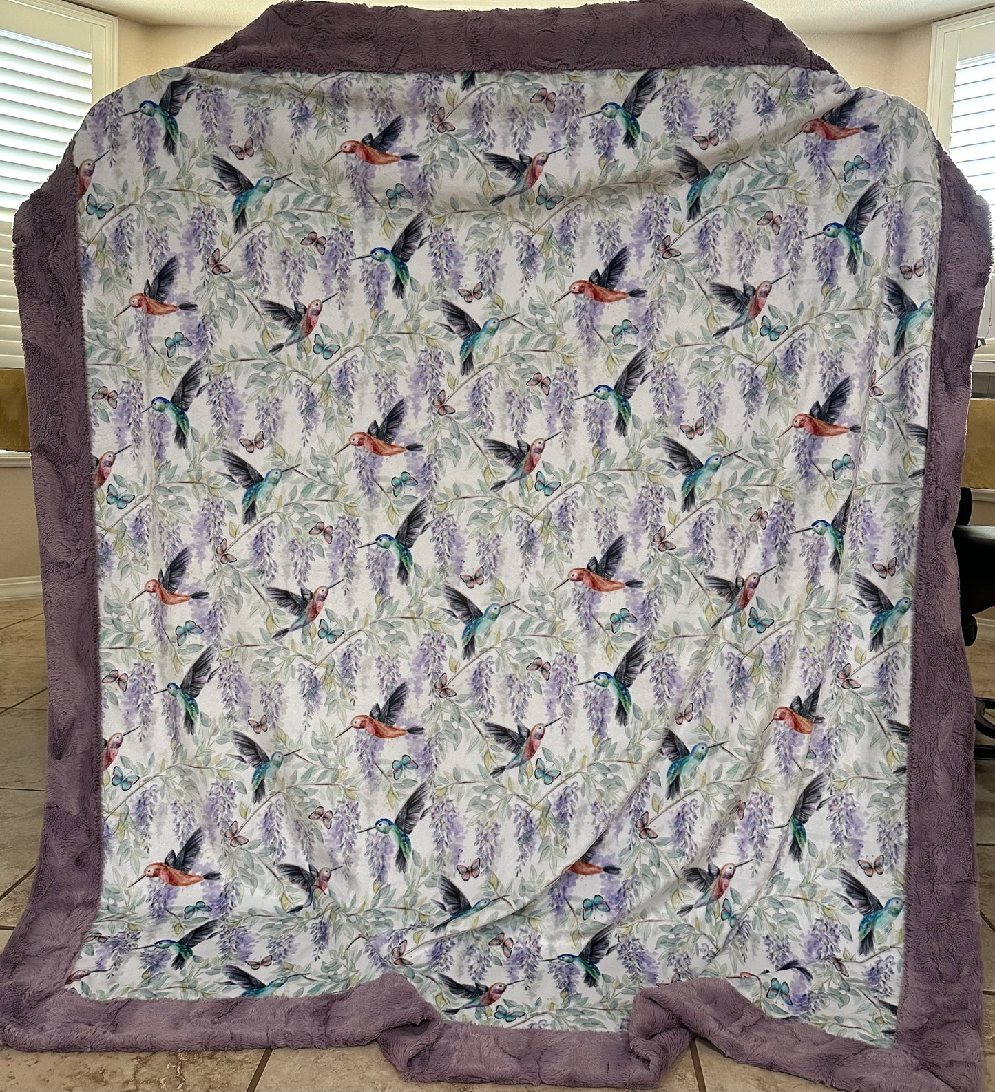 Hummingbirds on Mulberry Hide Travel/Throw-55x63 Minky Blanket