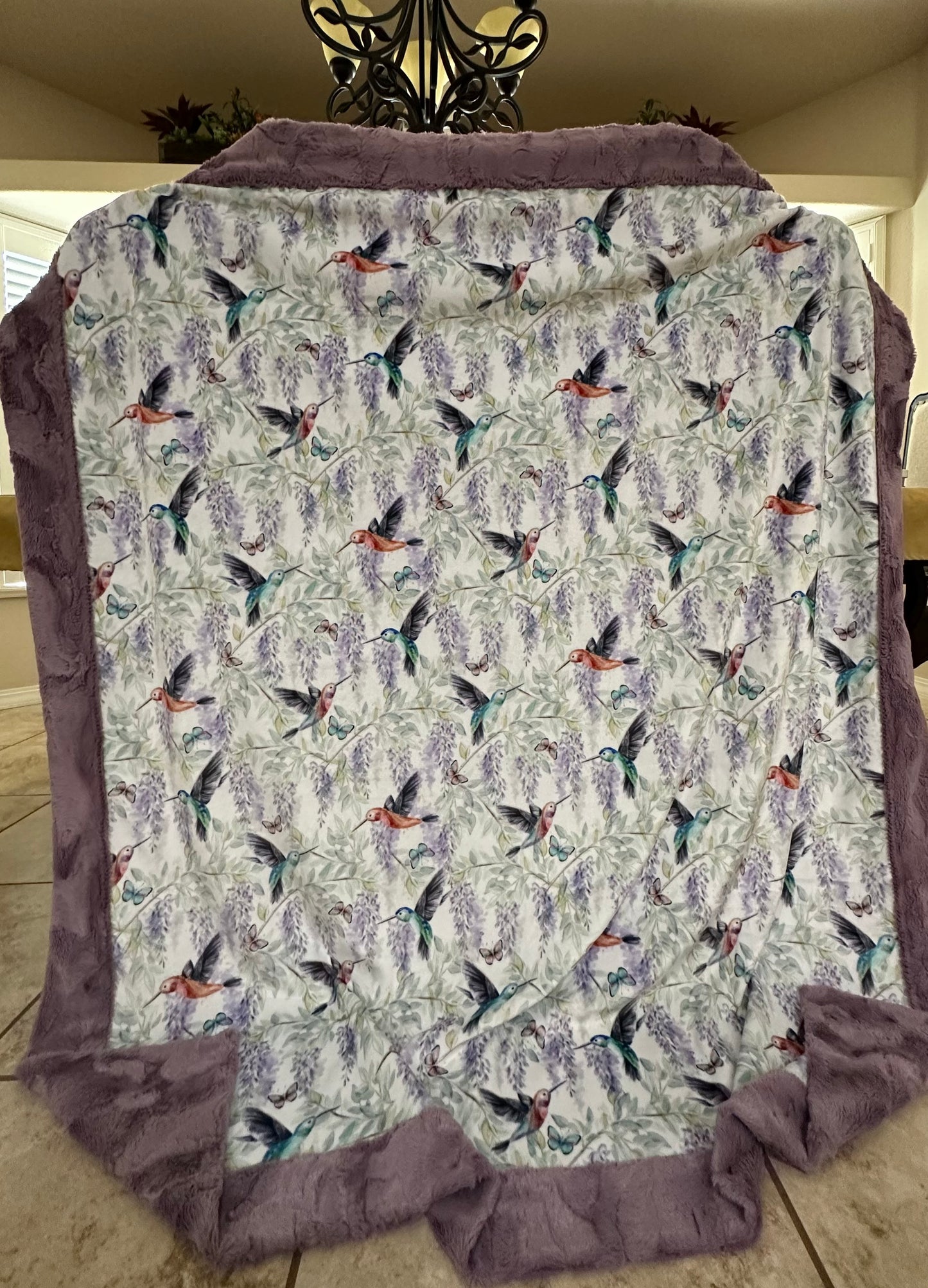 Hummingbirds on Mulberry Hide Travel/Throw-55x63 Minky Blanket