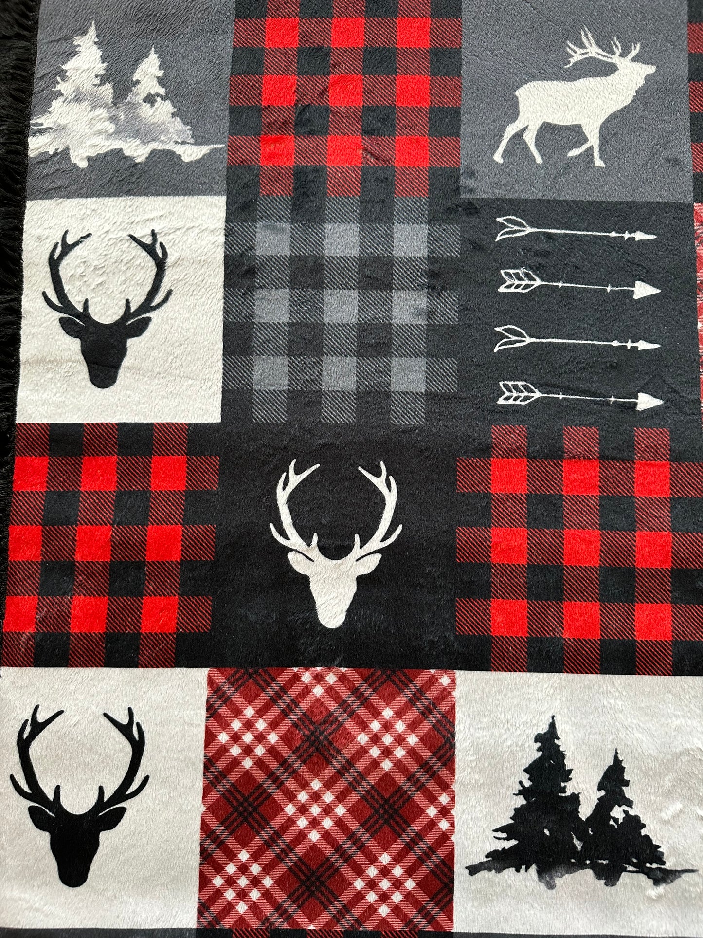 Lumberjack Patchwork on Black Chinchilla Throw/child/Toddler/Travel/Minky Blanket 57x62