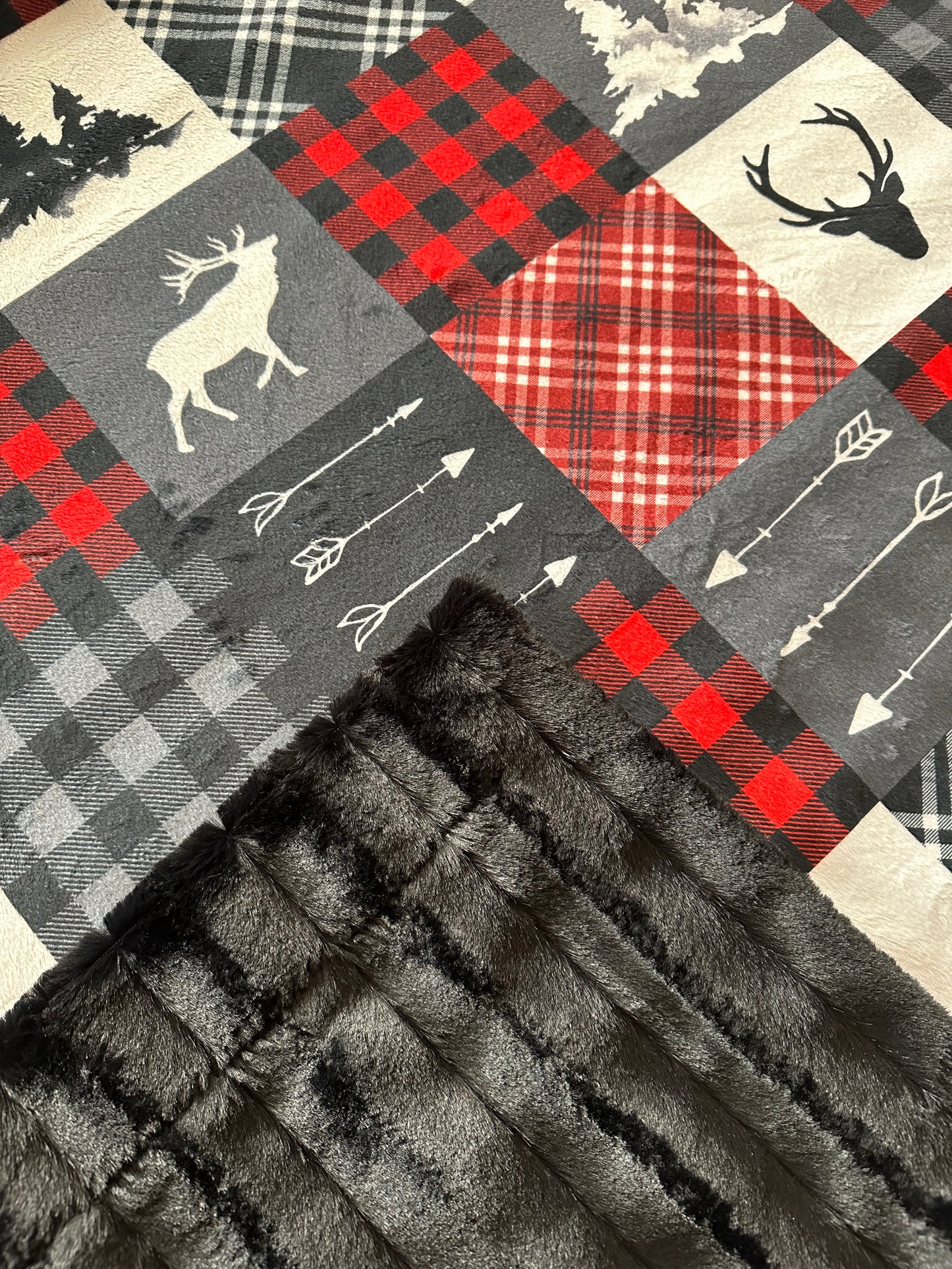 Lumberjack Patchwork on Black Chinchilla Throw/child/Toddler/Travel/Minky Blanket 57x62