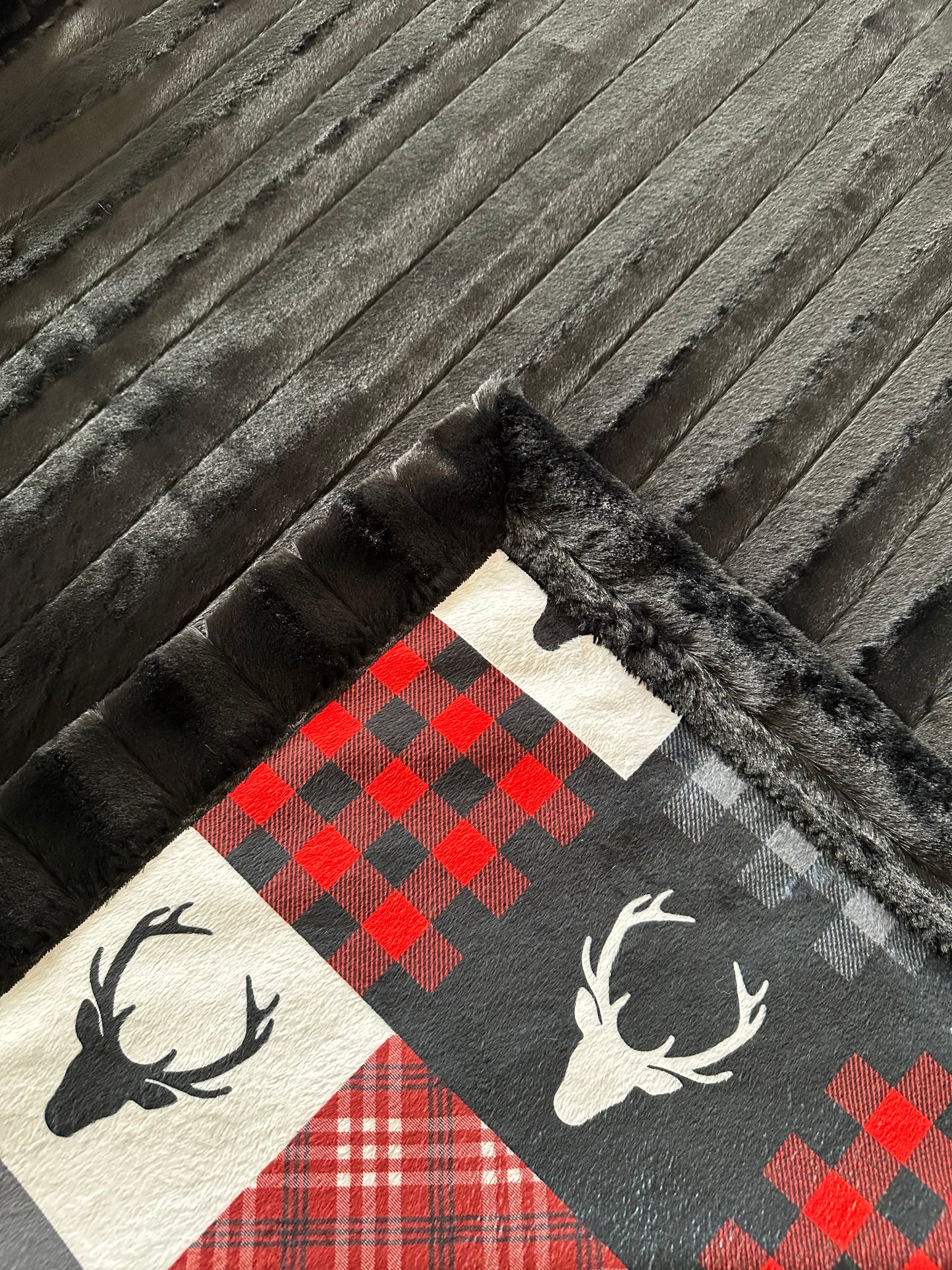Lumberjack Patchwork on Black Chinchilla Throw/child/Toddler/Travel/Minky Blanket 57x62