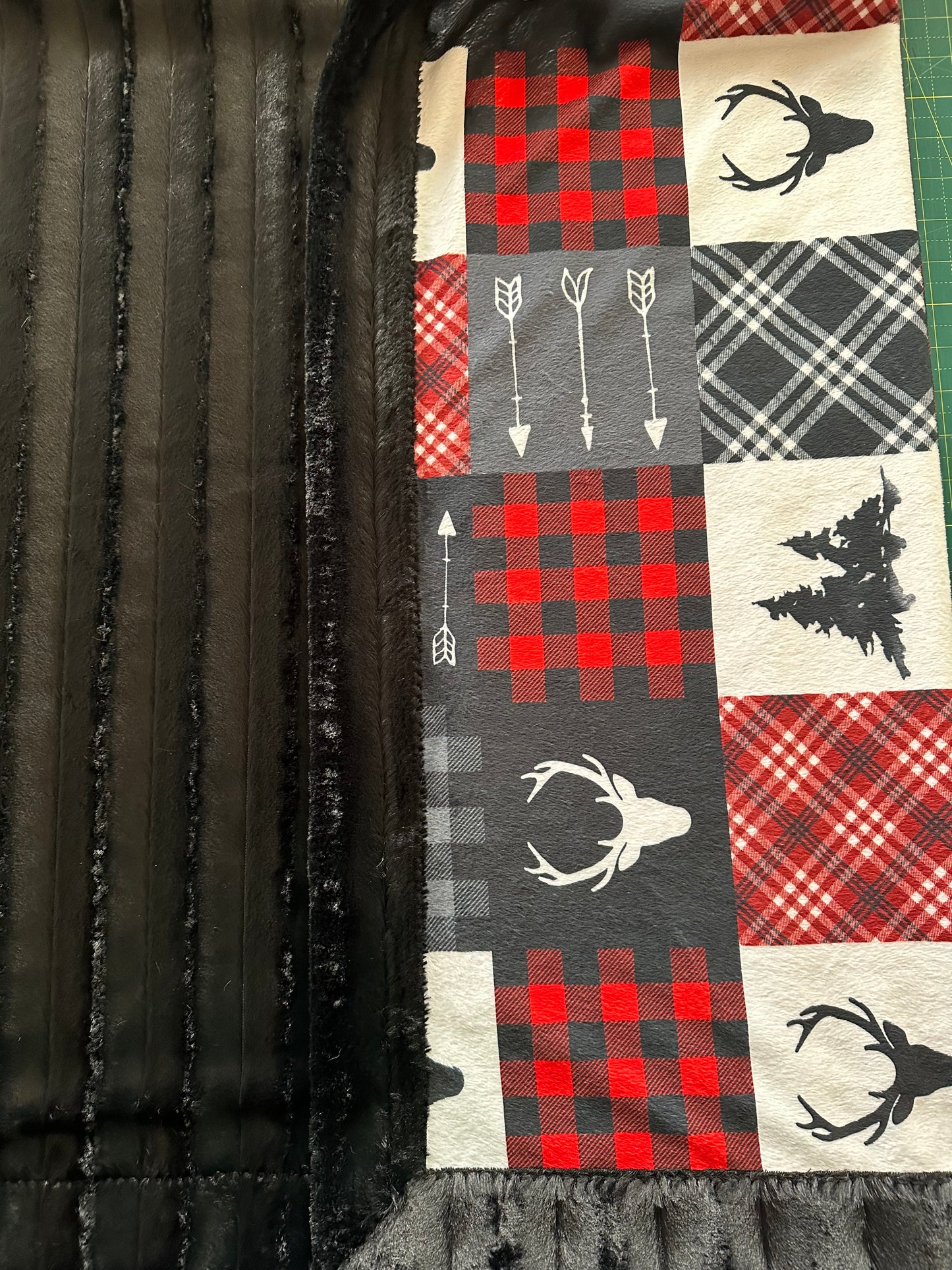 Lumberjack Patchwork on Black Chinchilla Throw/child/Toddler/Travel/Minky Blanket 57x62