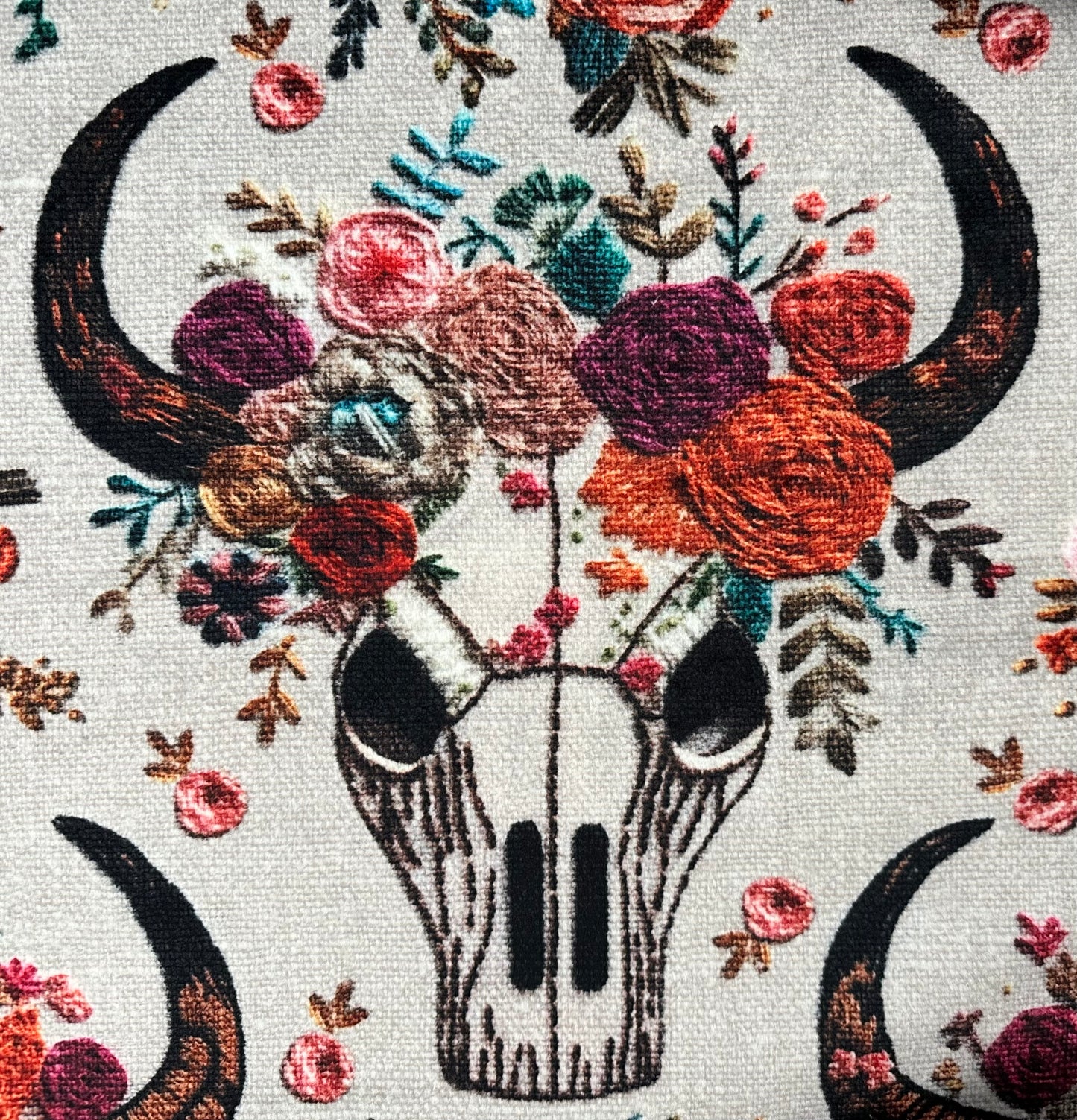 Western Floral Skull Embroidery "Print" on Tuscany Berry Large Adult Size Blanket 56x79 Spoonflower Quality