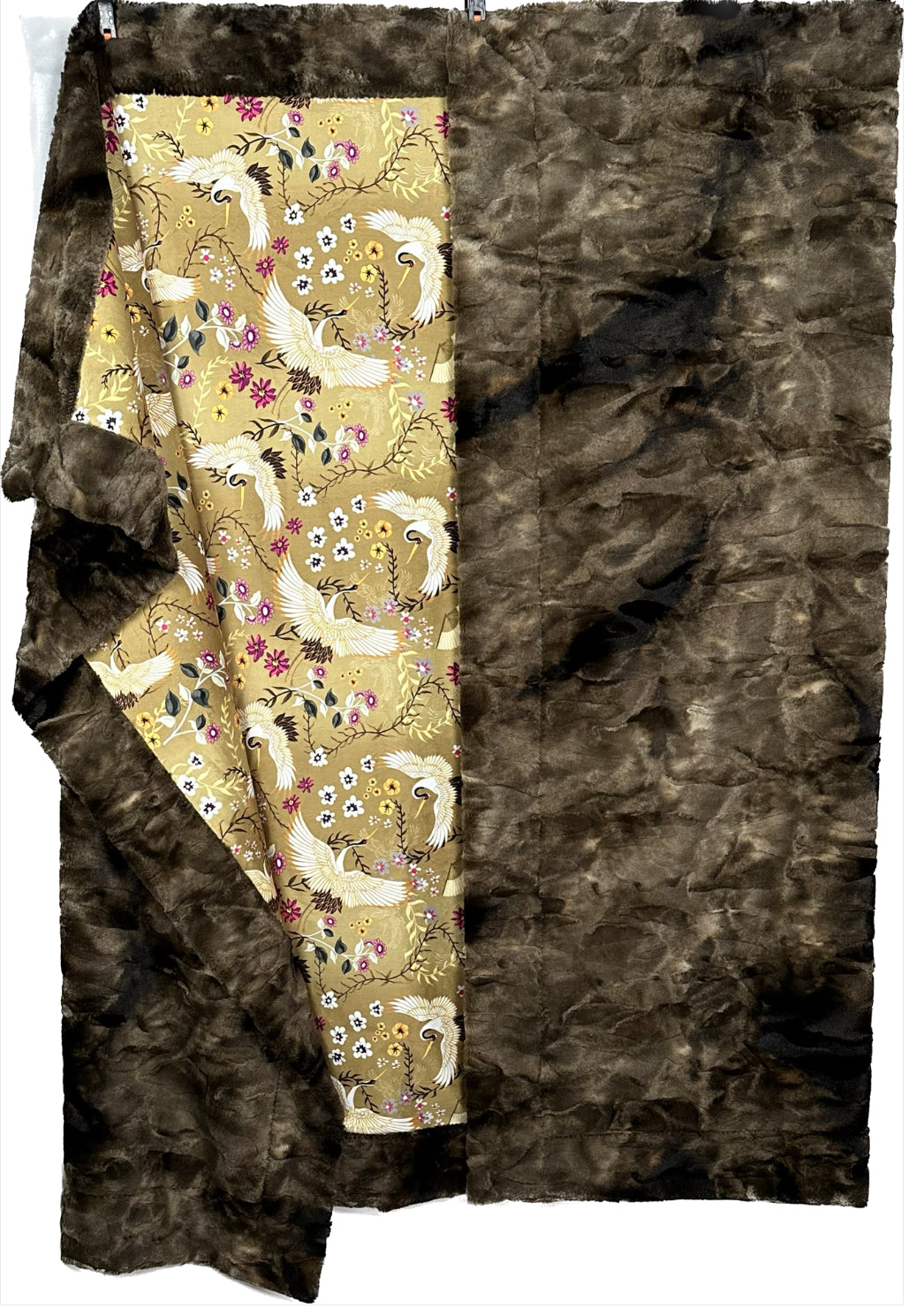 Cranes on Gold and Purple Flowers, Brown Rabbit Tie-Dye Adult Size Blanket 54x76 Spoonflower Quality