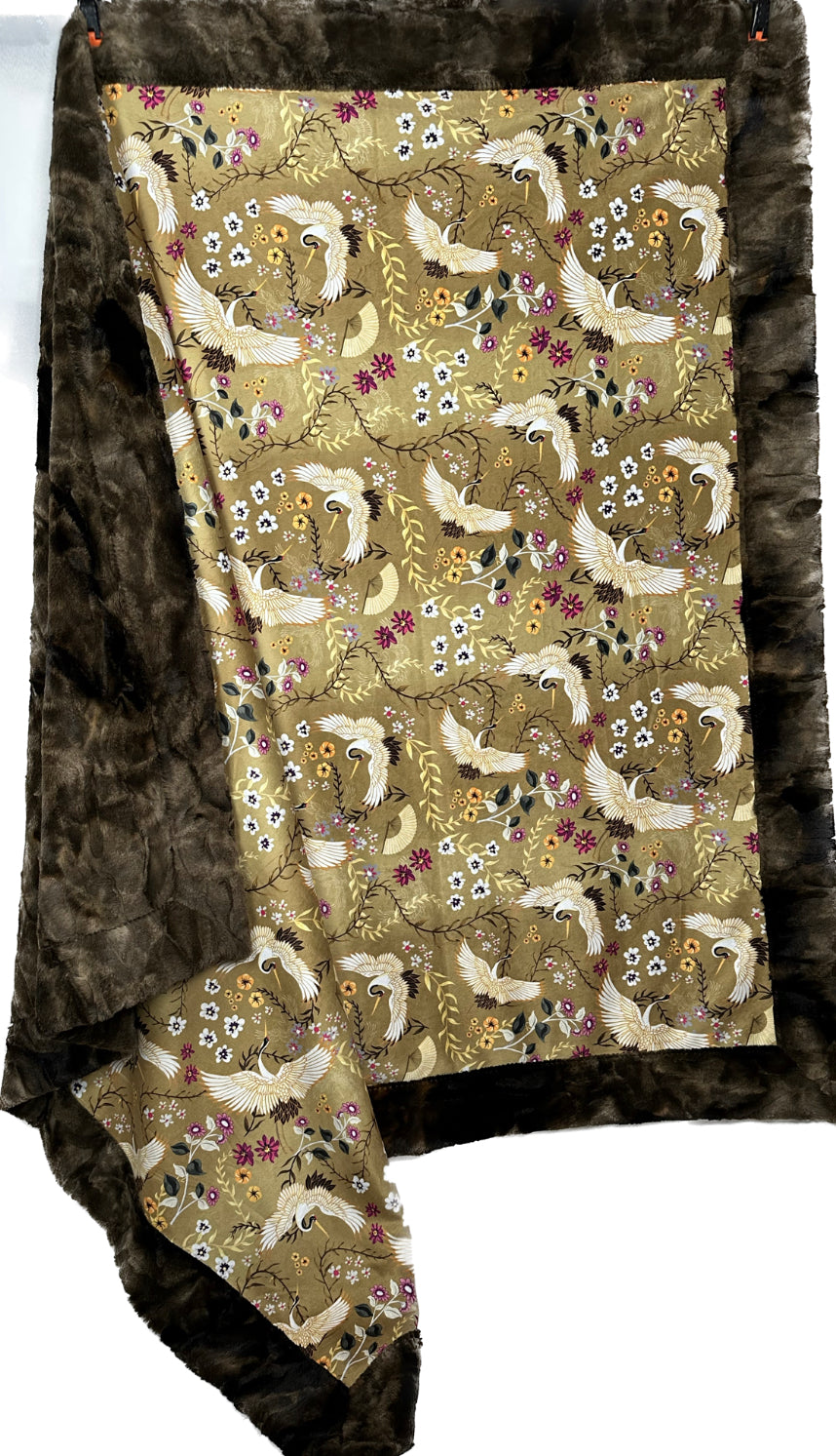 Cranes on Gold and Purple Flowers, Brown Rabbit Tie-Dye Adult Size Blanket 54x76 Spoonflower Quality