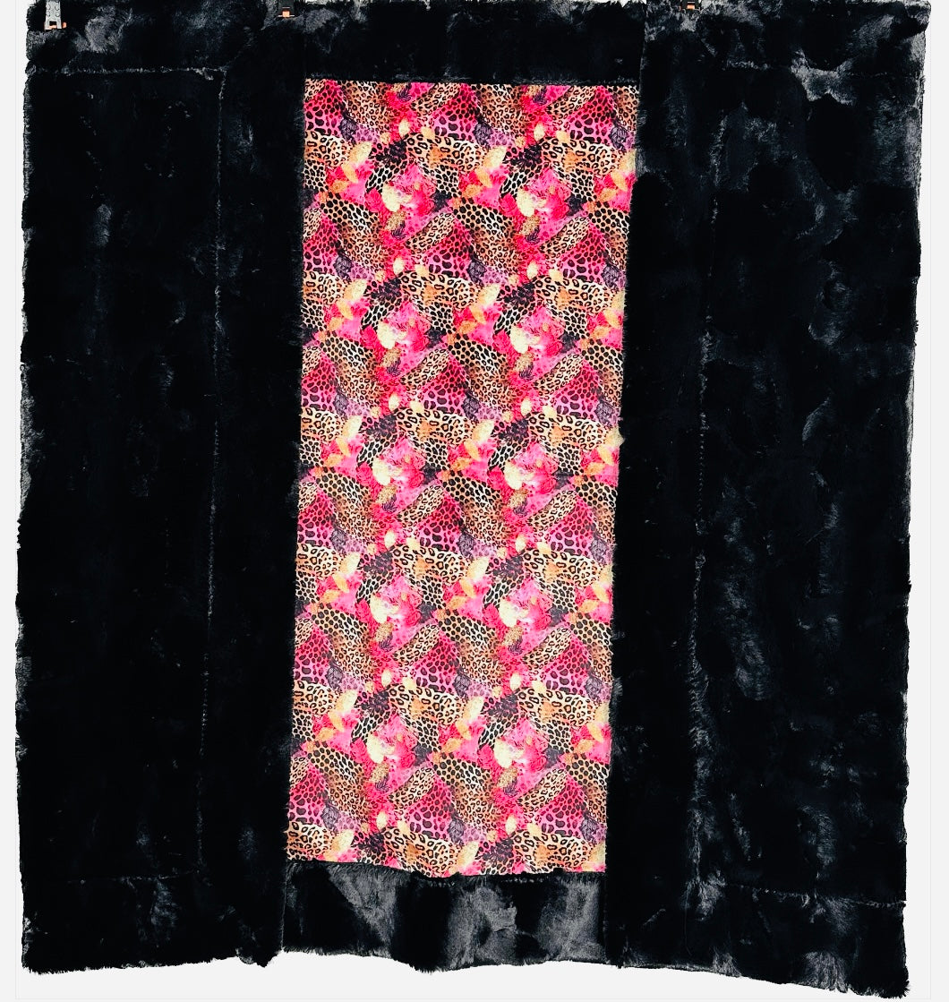 Leopard Pink and Gold on Black Mirage Luxe 46x63 Thow/Travel blanket