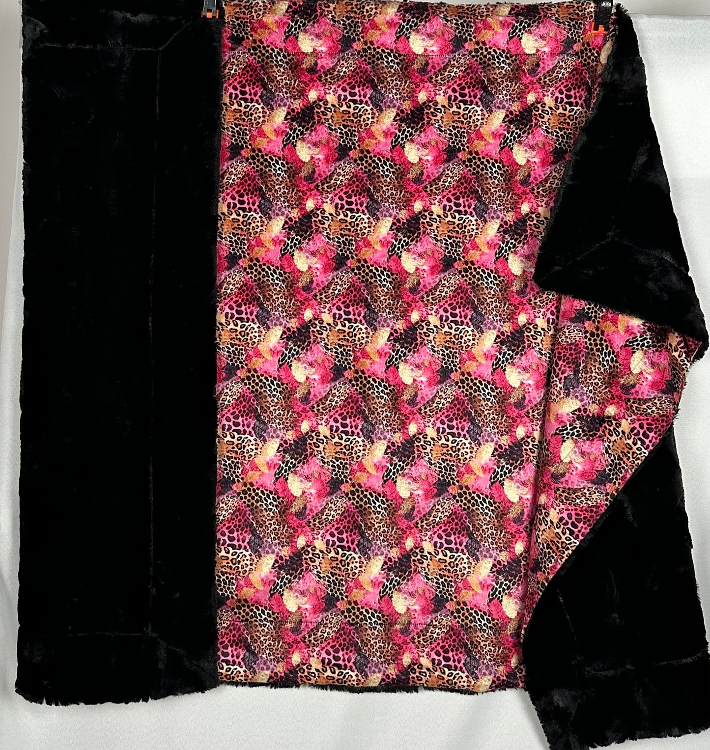 Leopard Pink and Gold on Black Mirage Luxe 36x60 Throw/Travel Blanket
