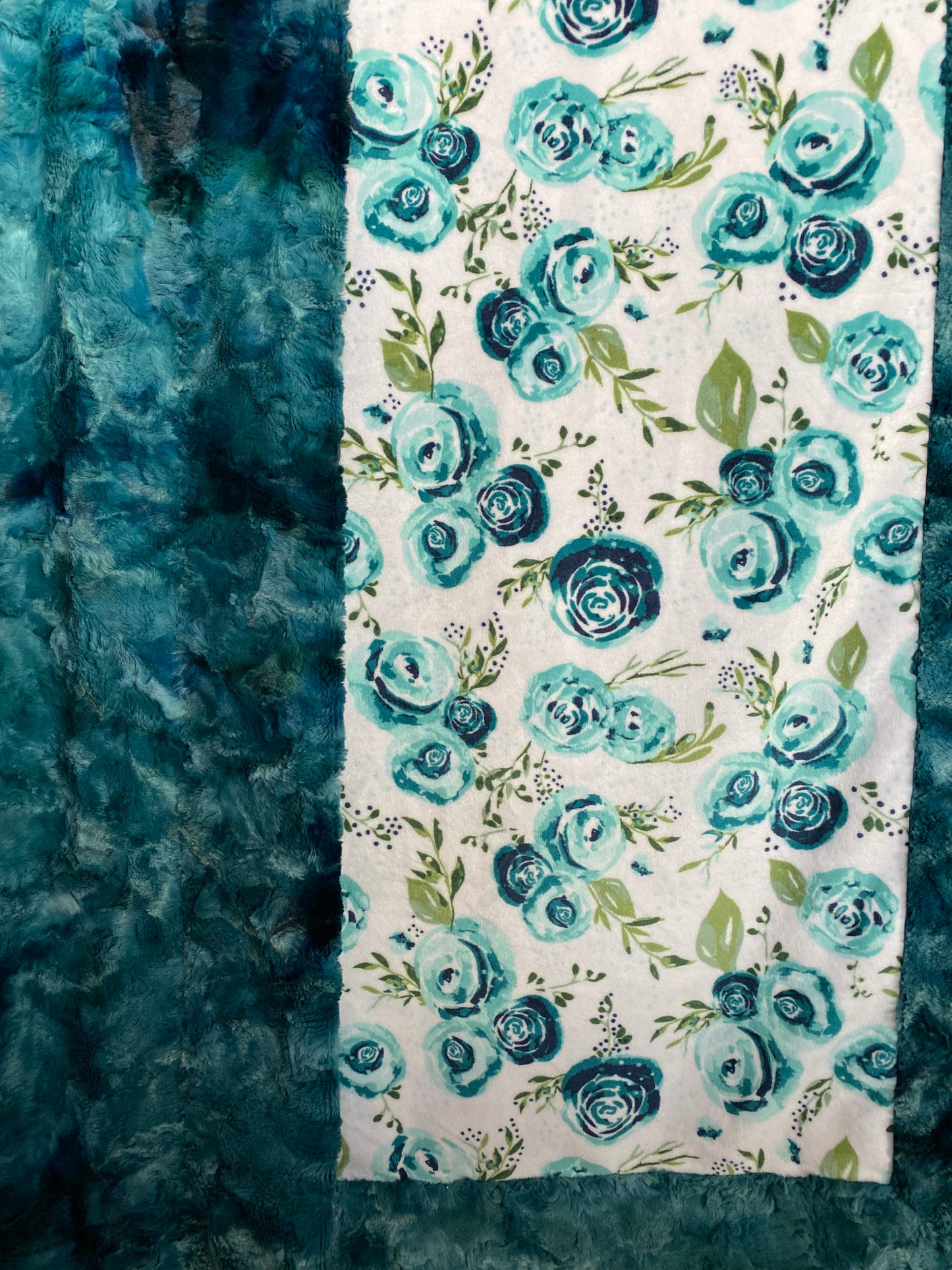 Rose Mallard Teal on Galaxy Mallard Minky Blanket/Throw 59x63