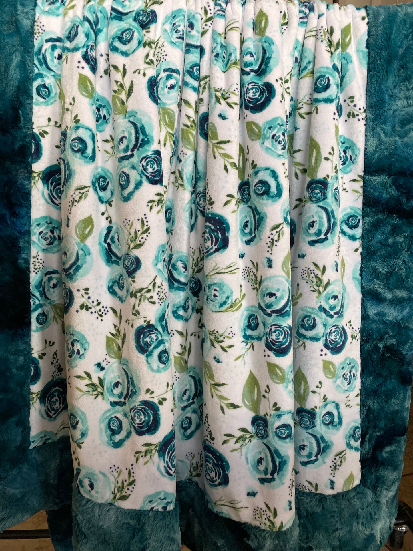 Rose Mallard Teal on Galaxy Mallard Minky Blanket/Throw 59x63