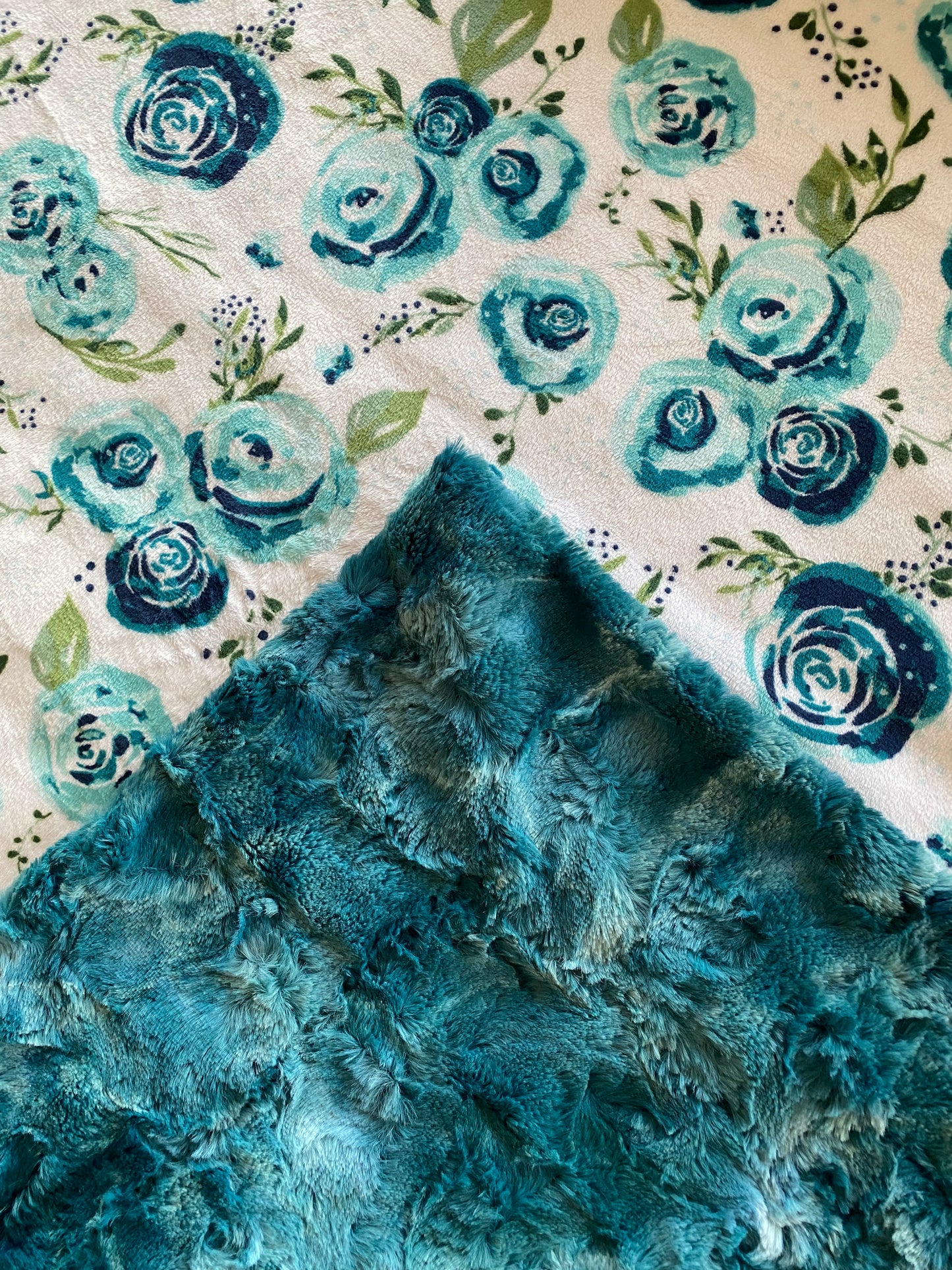 Rose Mallard Teal on Galaxy Mallard Minky Blanket/Throw 59x63