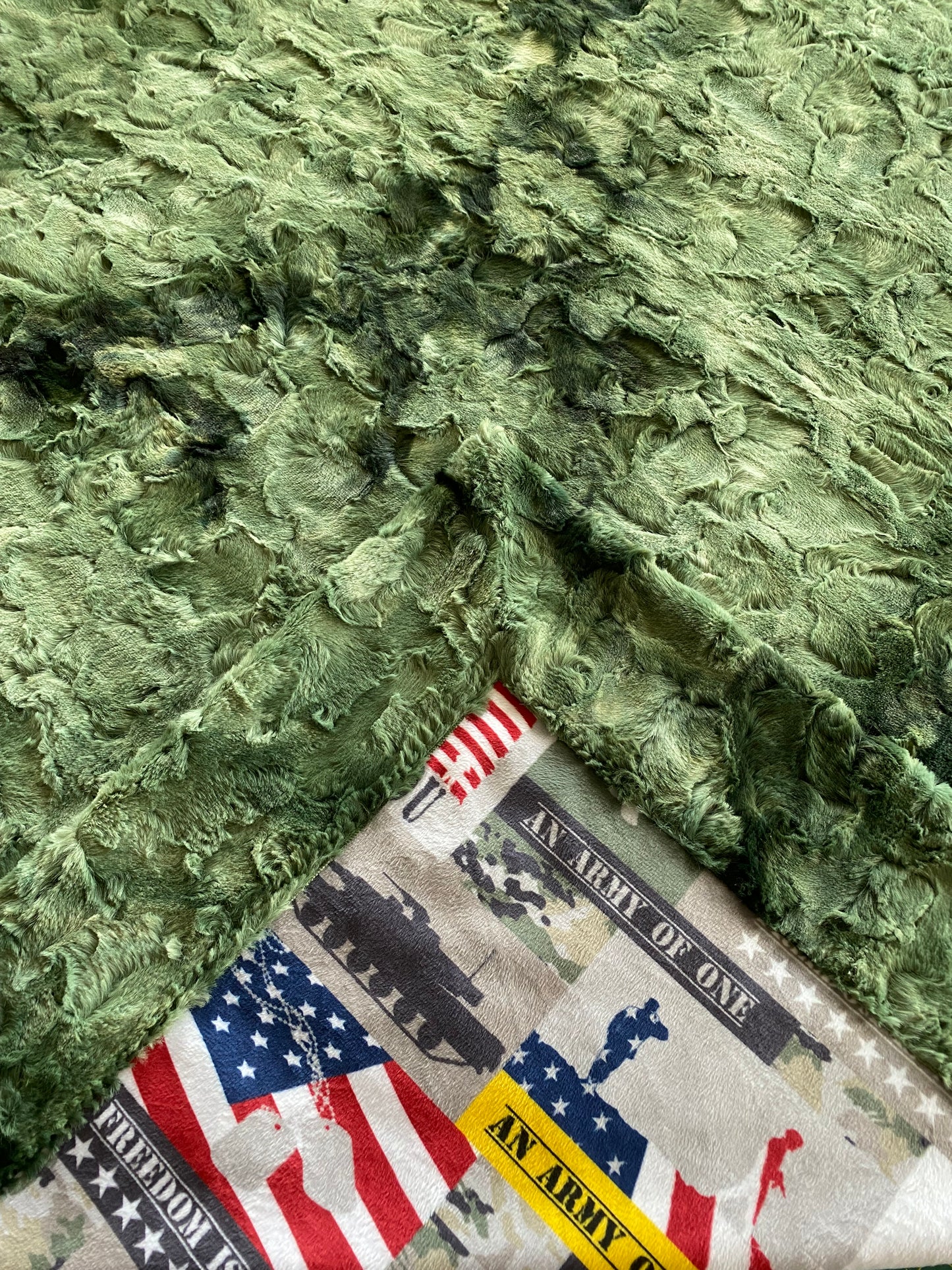 Soldier Army Green on Camo Galaxy Minky Blanket - Adult Large 56x74