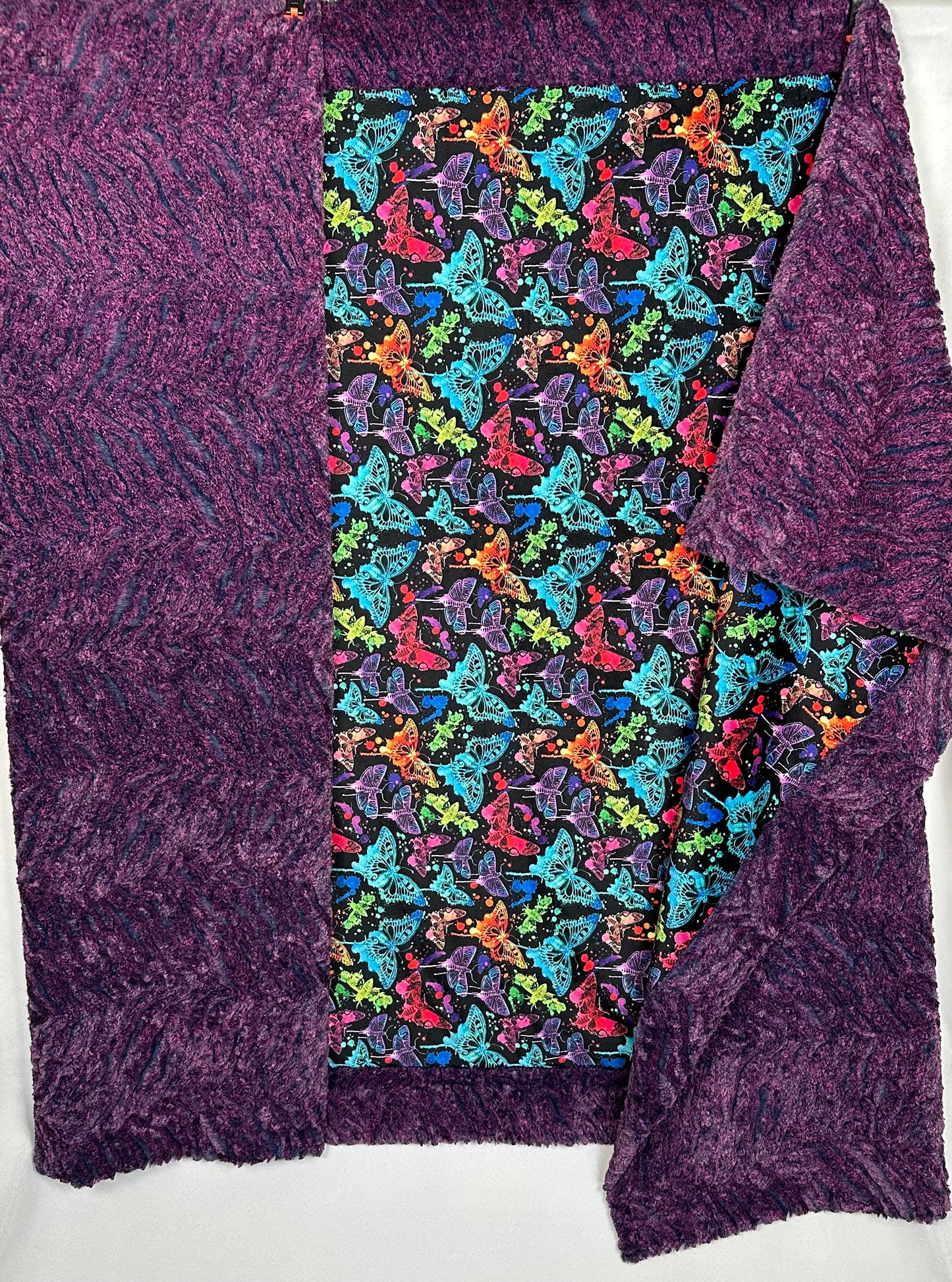 Neon Butterflies on Heather Zebra Dewberry Large Blanket 53x78 Spoonflower Quality