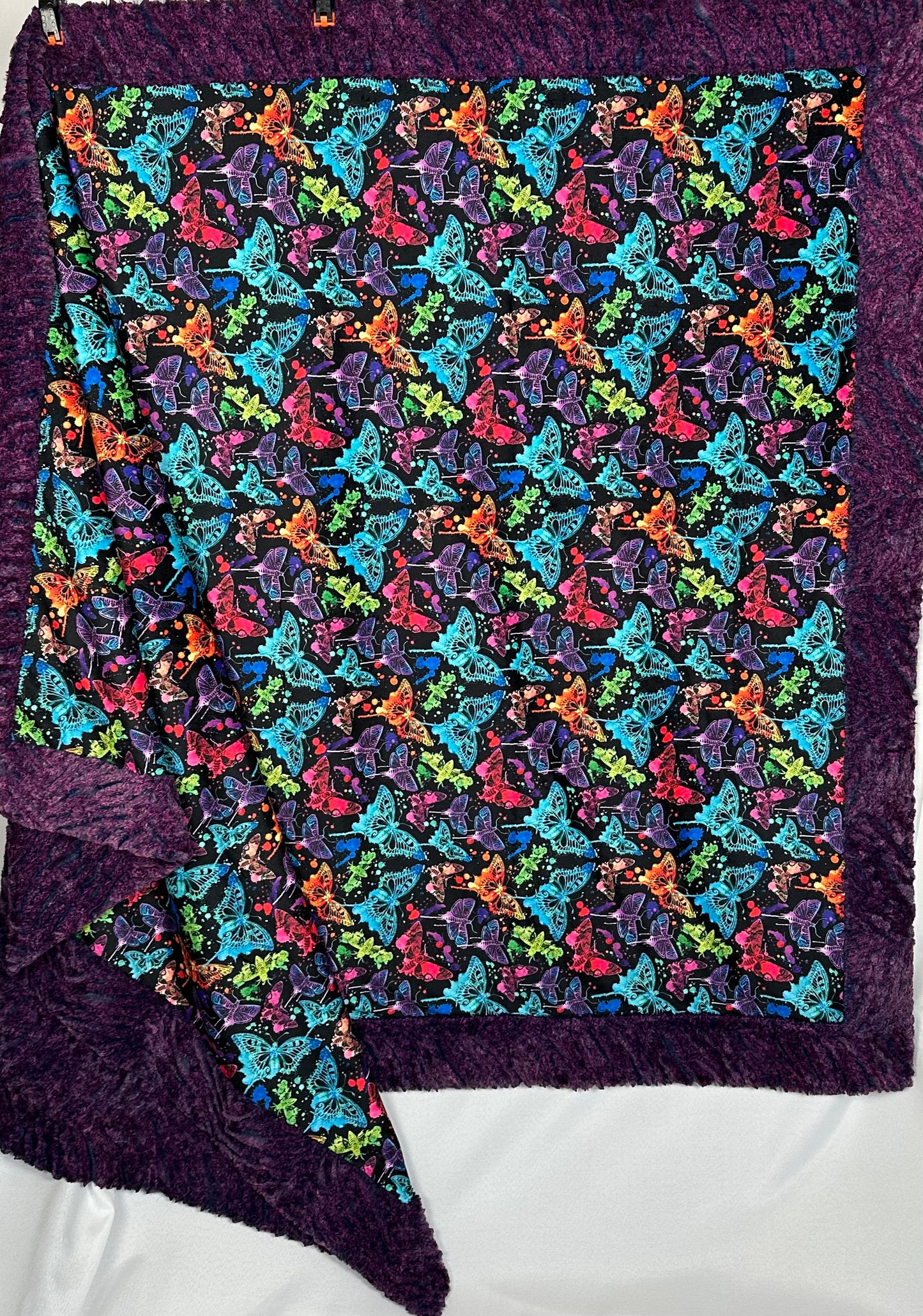 Neon Butterflies on Heather Zebra Dewberry Large Blanket 53x78 Spoonflower Quality