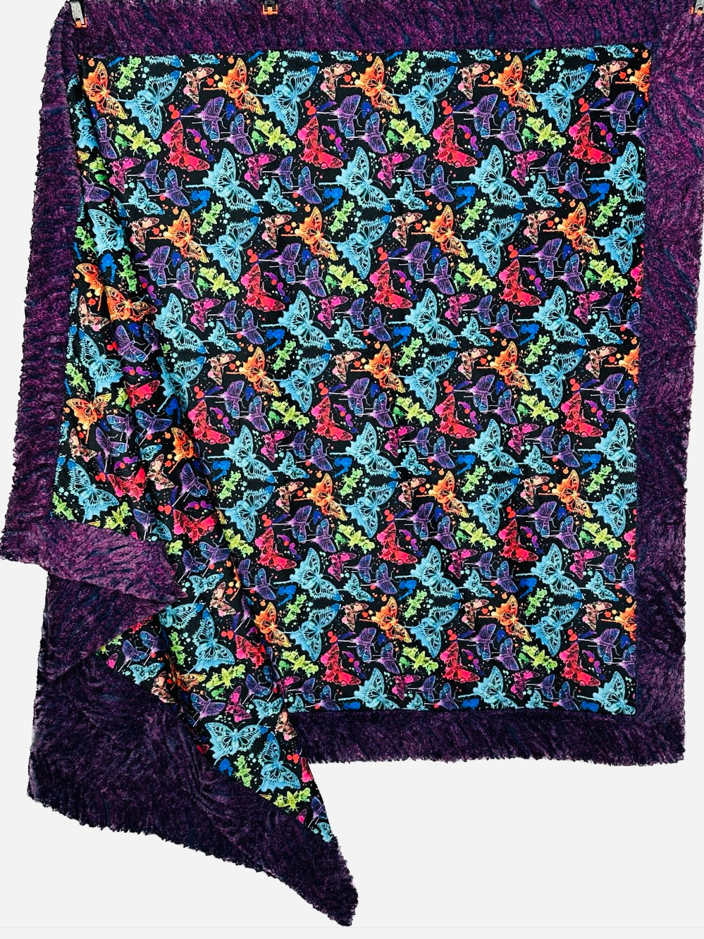 Neon Butterflies on Heather Zebra Dewberry Large Blanket 53x78 Spoonflower Quality
