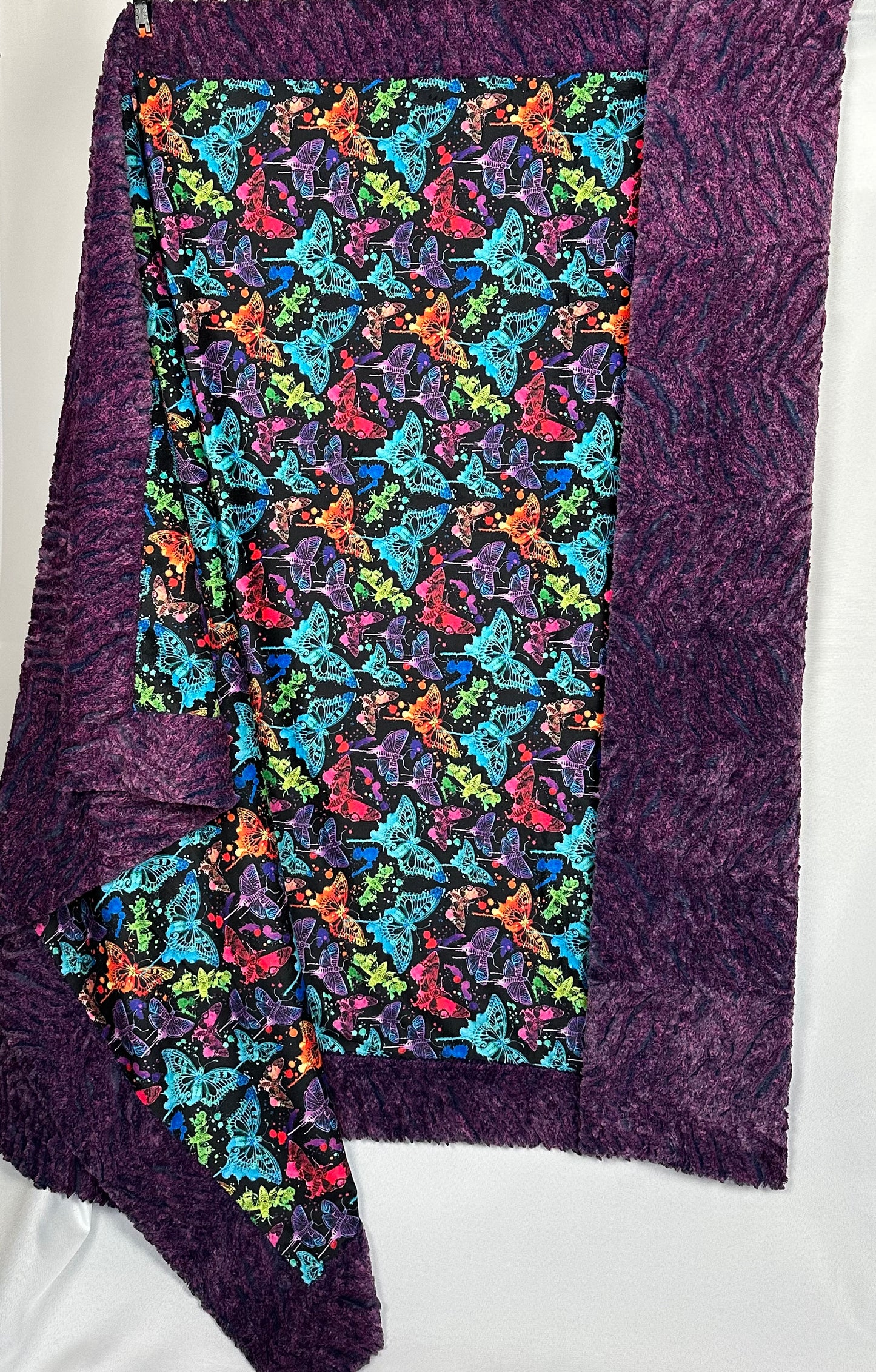 Neon Butterflies on Heather Zebra Dewberry Large Blanket 53x78 Spoonflower Quality