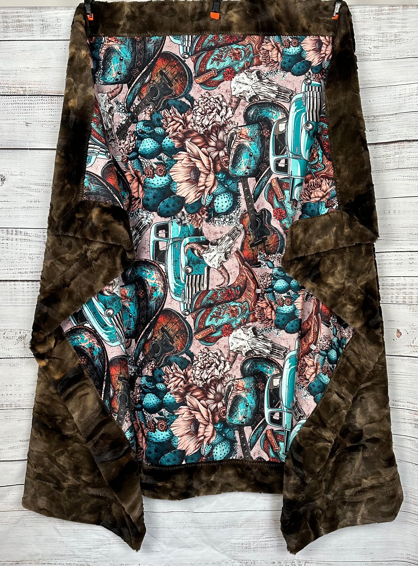 Vintage Western on Brown Tie-Dye Luxe 54x79 Large Minky Blanket Spoonflower Quality