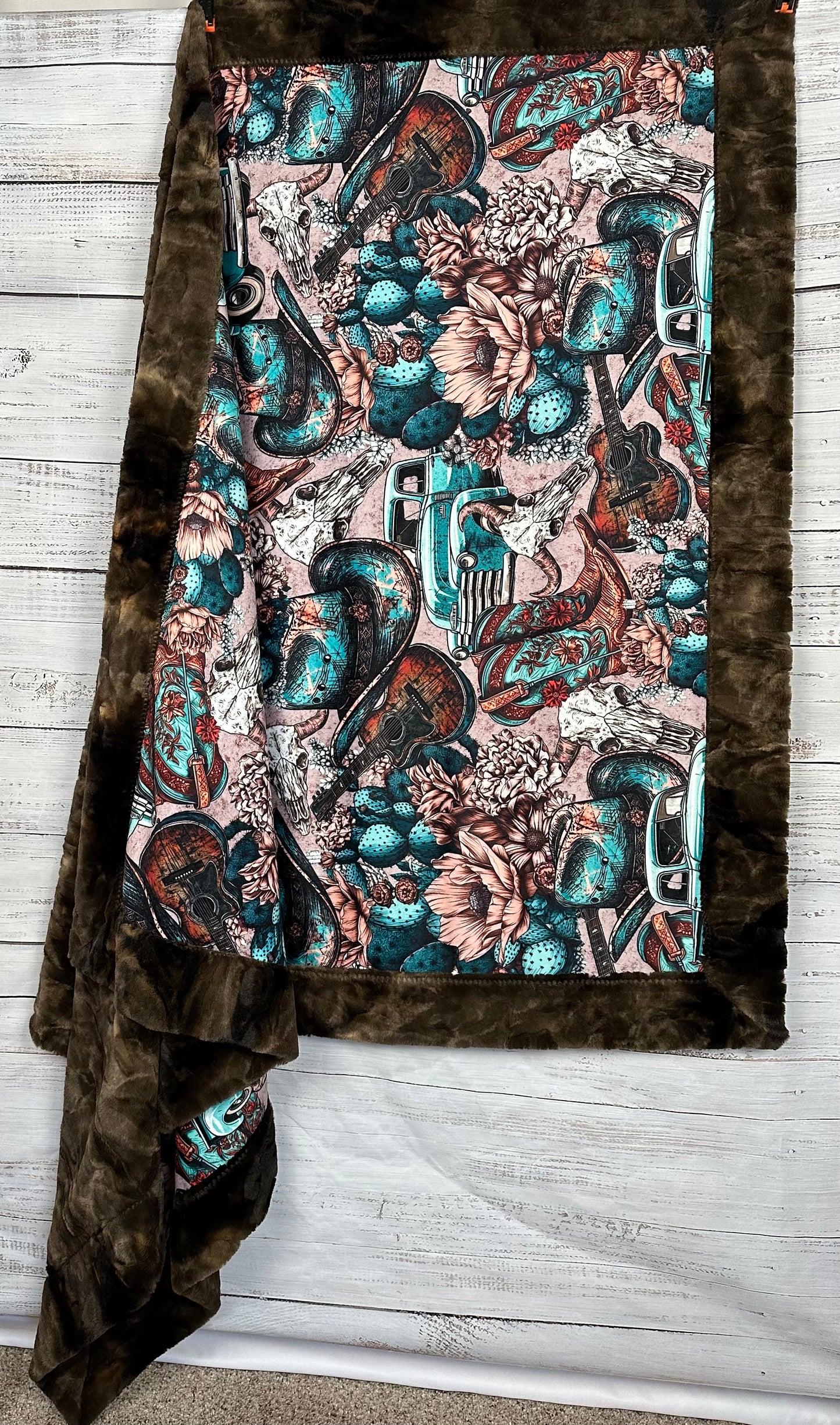 Vintage Western on Brown Tie-Dye Luxe 54x79 Large Minky Blanket Spoonflower Quality