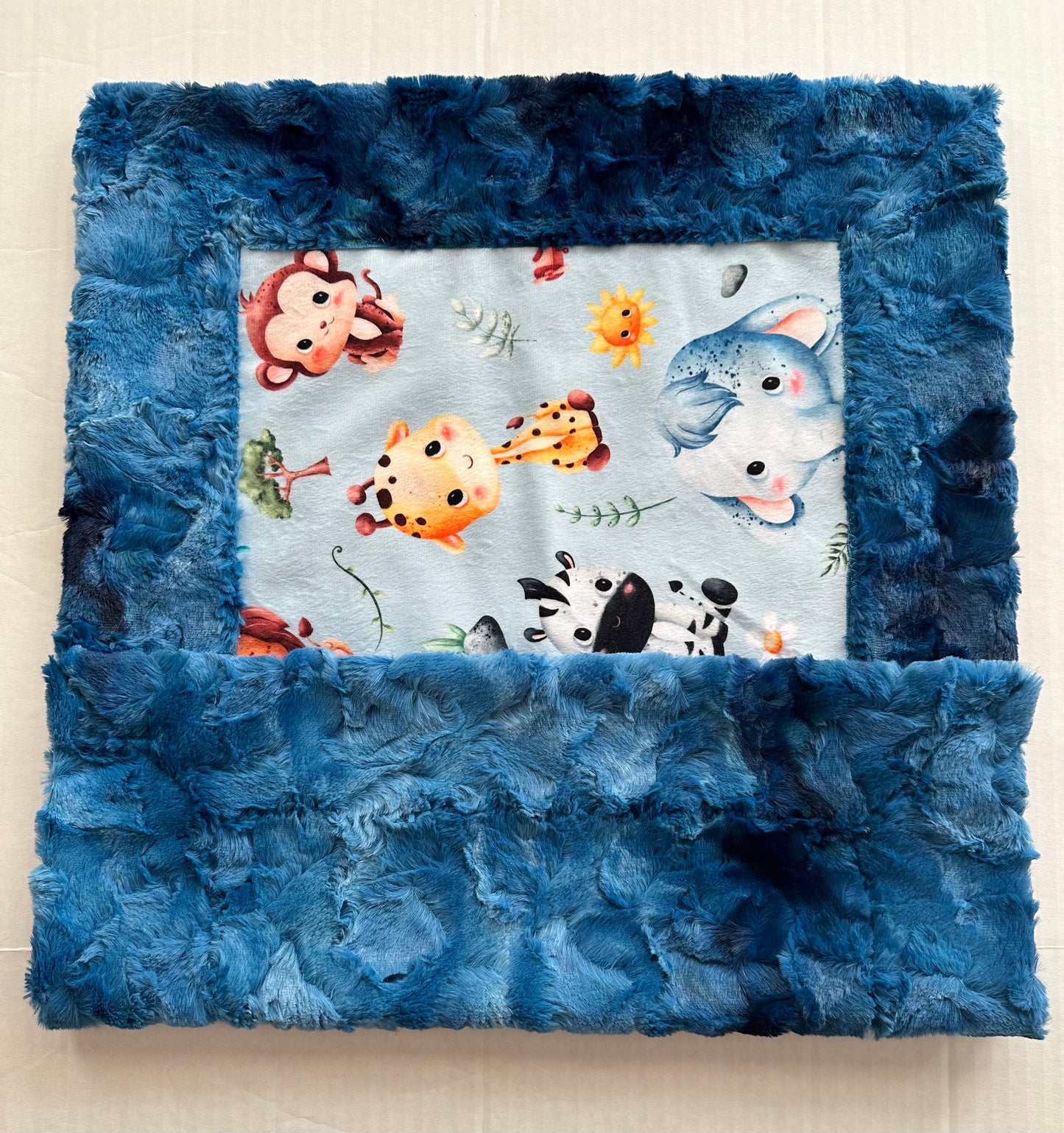Safari Animal Nursery on Blue Luxe Galaxy 17x26 Lovey Size Minky Blanket