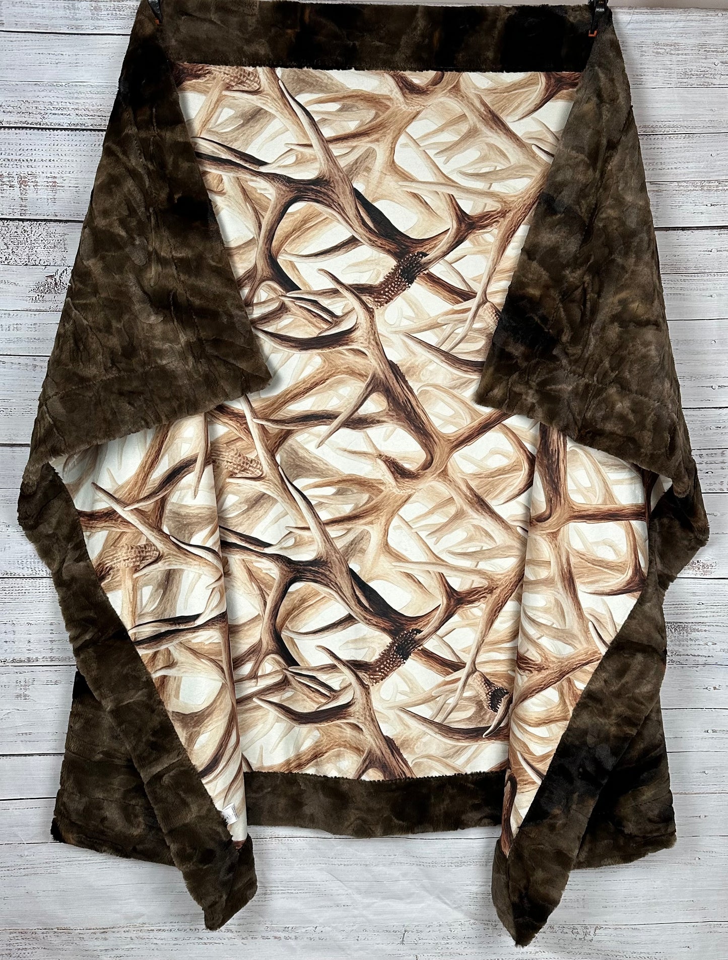 Antlers on Brown Tie-Dye Luxe Large Minky Blanket 55x79