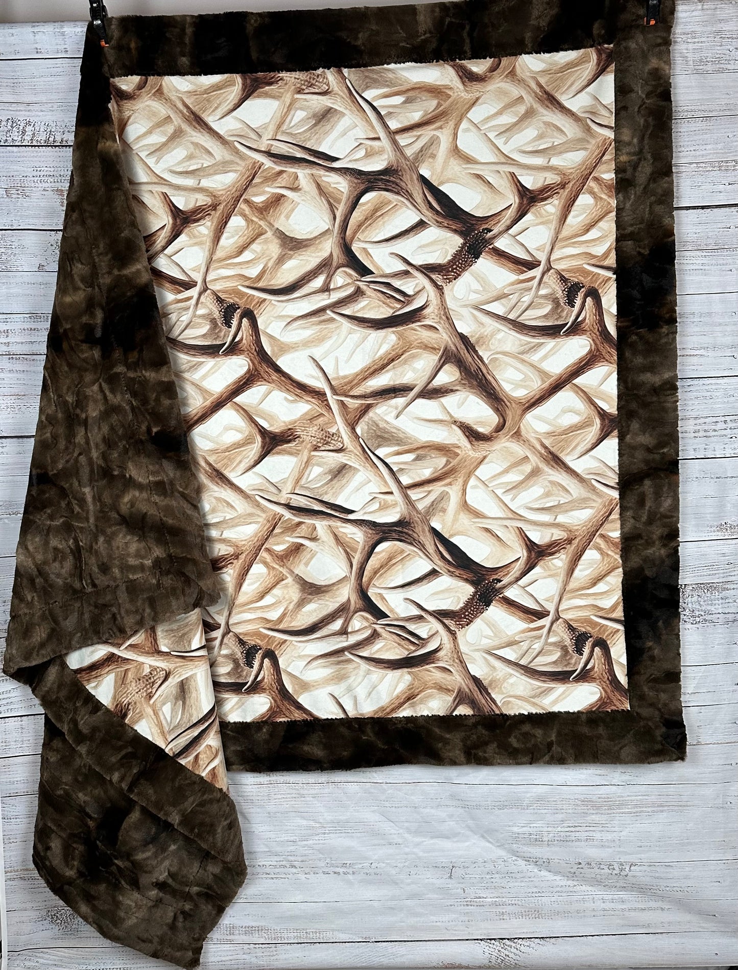 Antlers on Brown Tie-Dye Luxe Large Minky Blanket 55x79