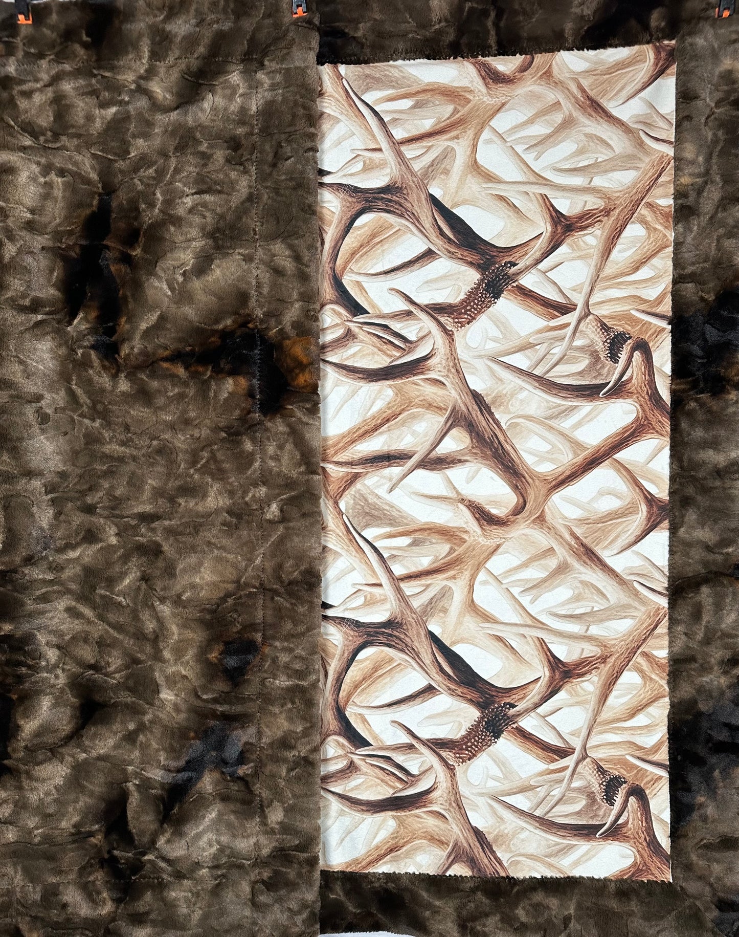 Antlers on Brown Tie-Dye Luxe Large Minky Blanket 55x79