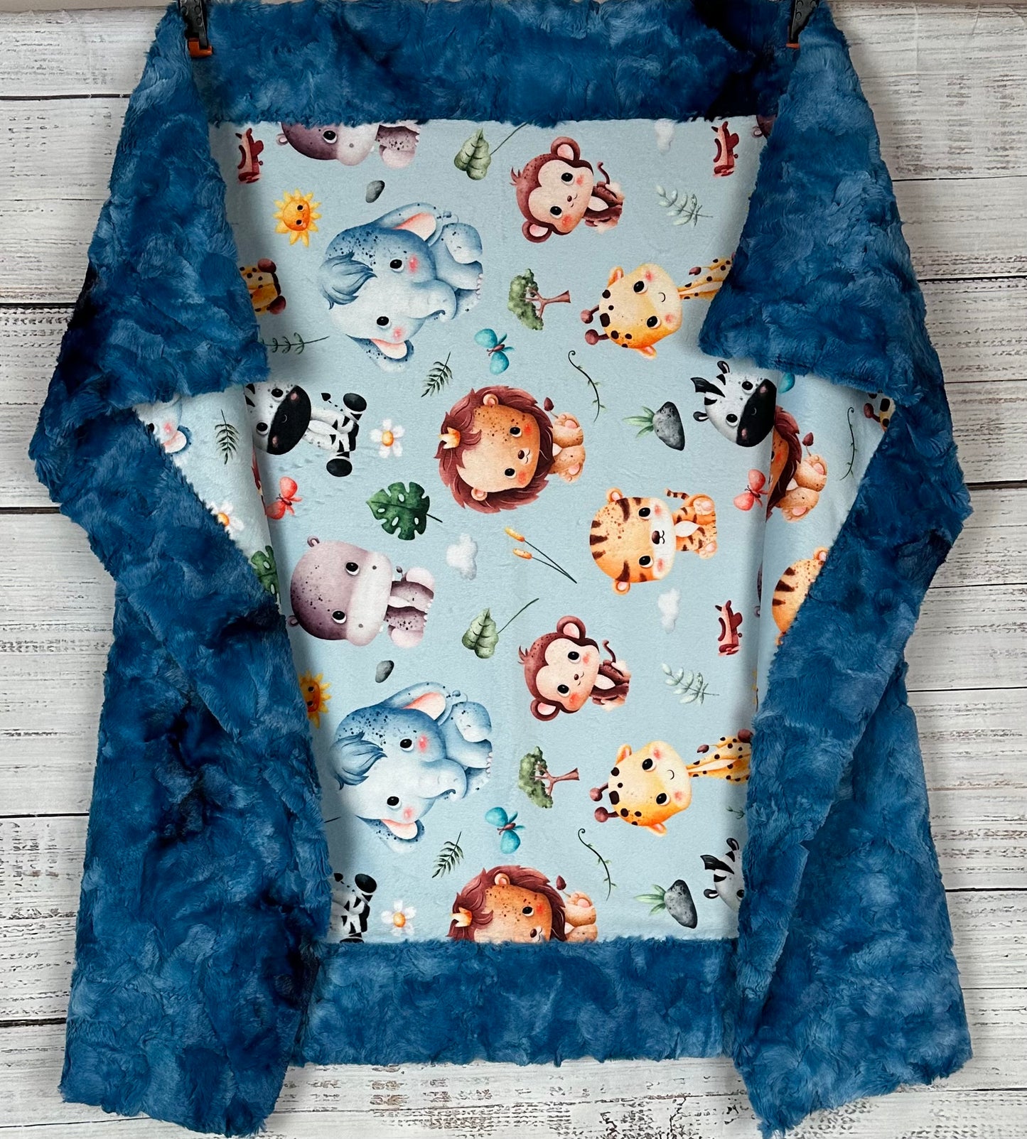 Safari animal Nursery on Blue Luxe Galaxy Baby Blanket Set 34x44 Blanket, 17x26 Lovey, 13x17 Pillowcase