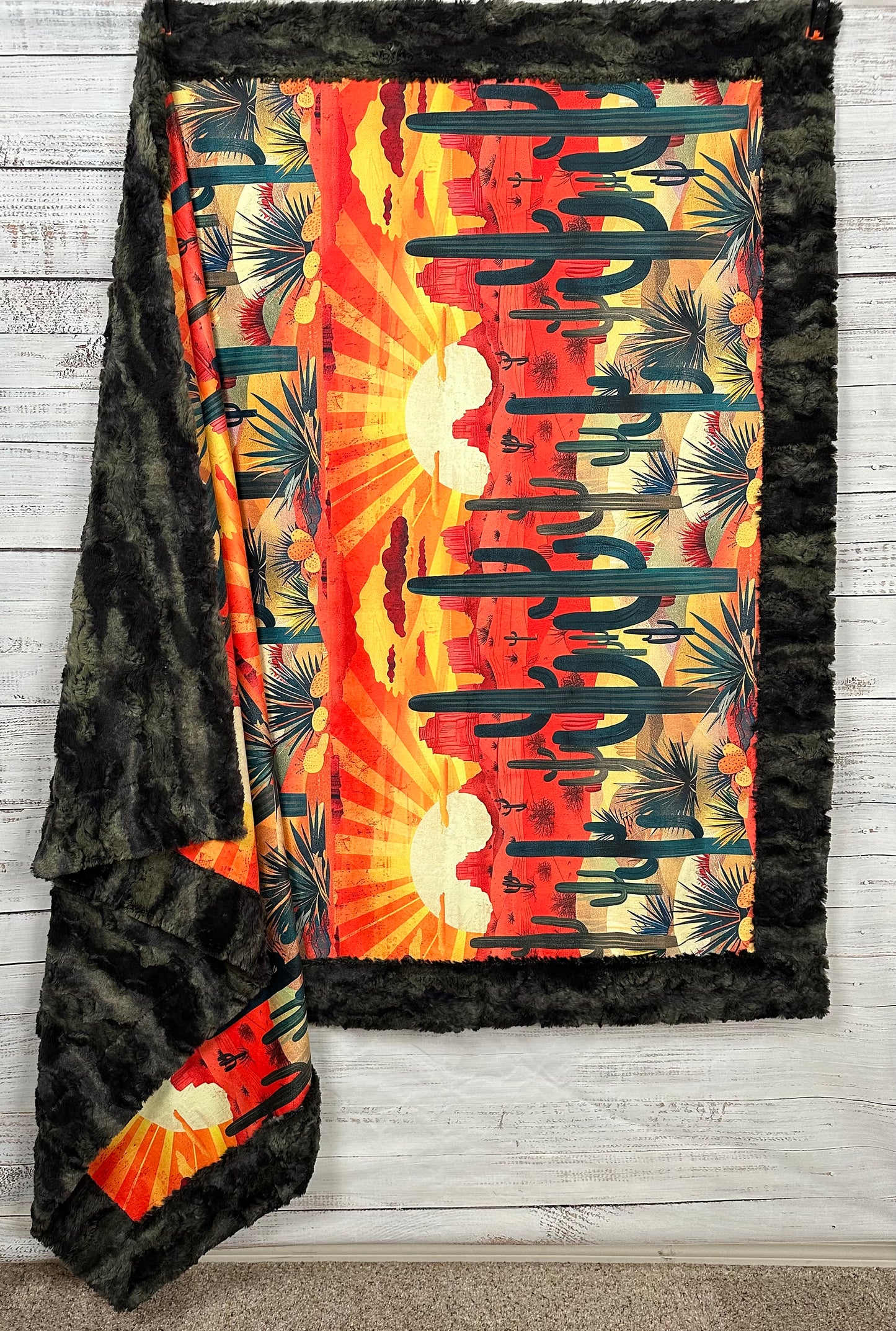 Sunny Arizona Desert Sunrise on Camo 55x79 Large Minky Blanket