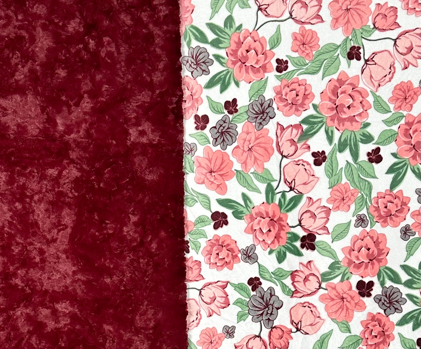Coral Floral on Luxe Marble Merlot Minky Blanket Adult Large - 54x80