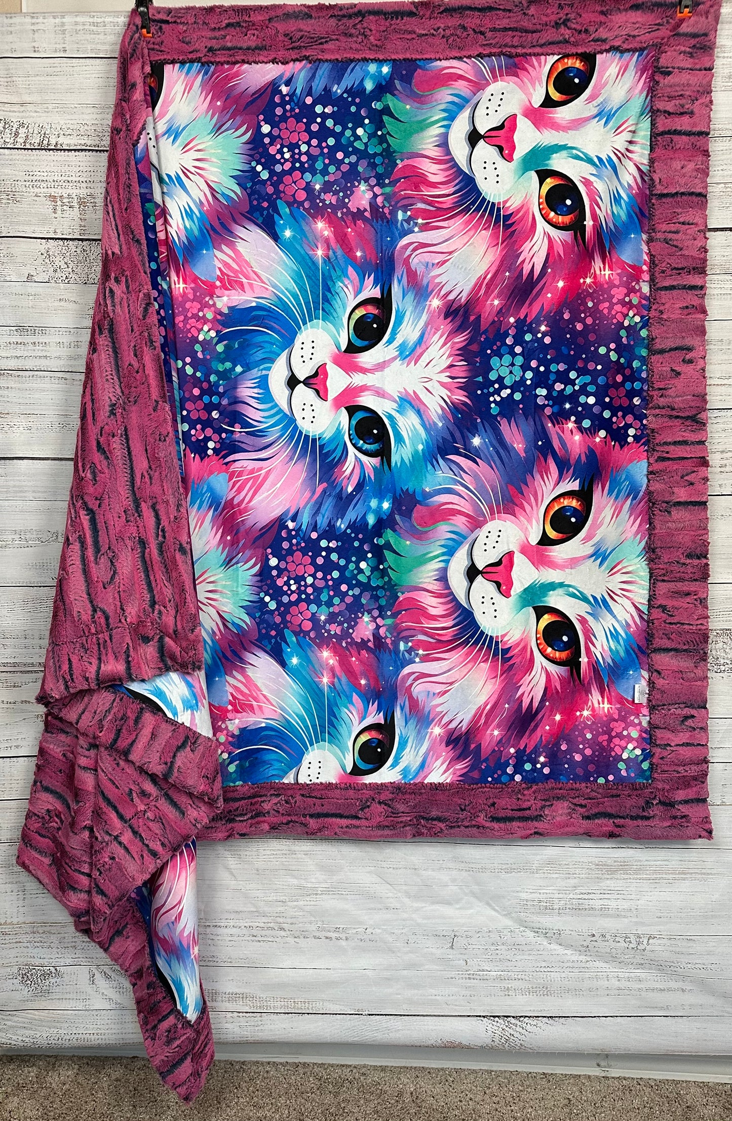 Sparkly Cats on Azalea Luxe Large 55x79 Minky Blanket