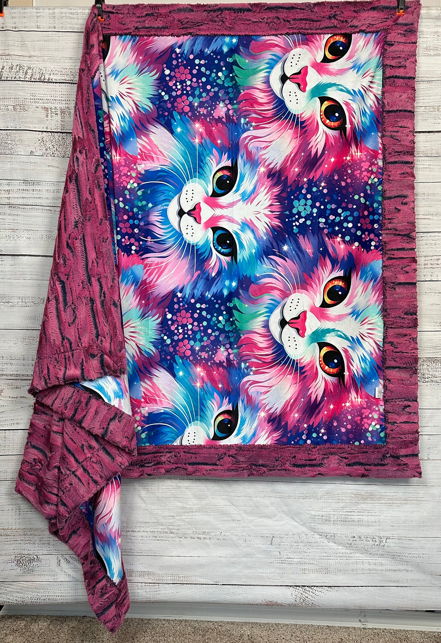 Sparkly Cats on Azalea Luxe Large 55x79 Minky Blanket