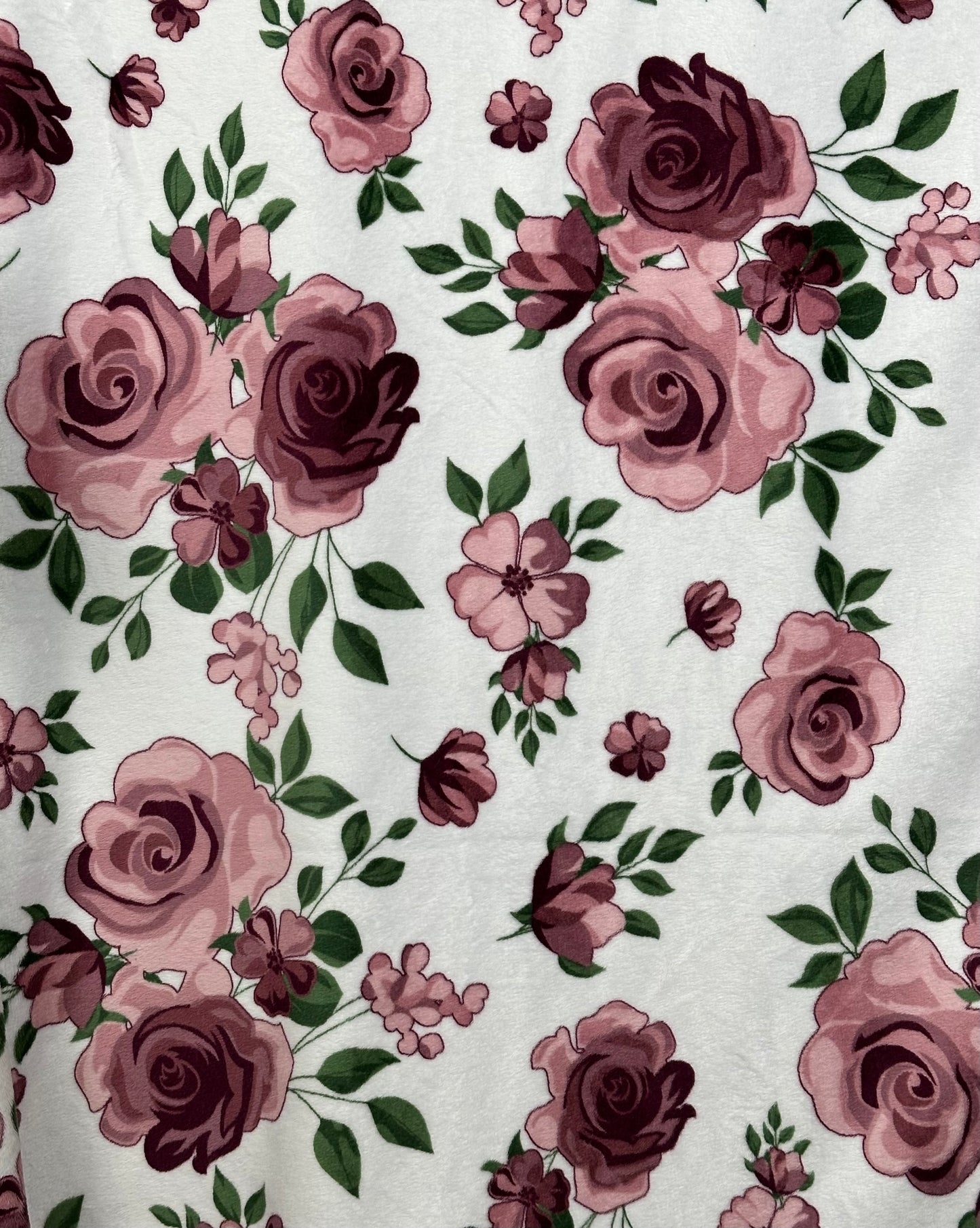 Rose Bouquet Plumwine on Glacier Plumwine Minky Blanket 54x65