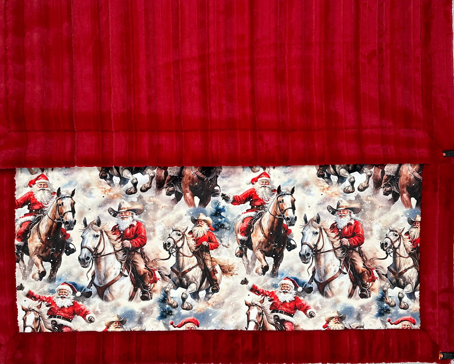 Cowboy Santa on Red Luxe Large 53x78 Minky Blanket