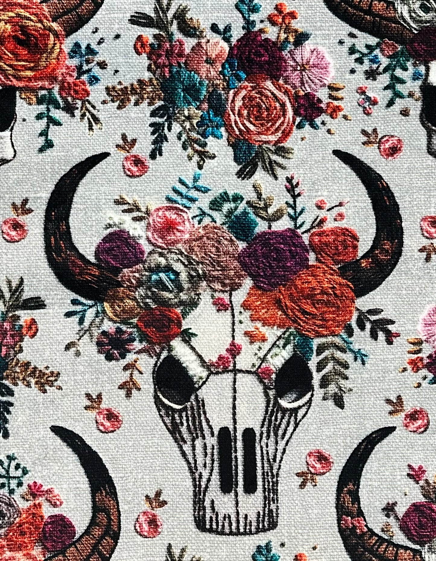 Western Floral Skull Embroidery "Print" on Tuscany Berry Large Adult Size Blanket 56x79 Spoonflower Quality