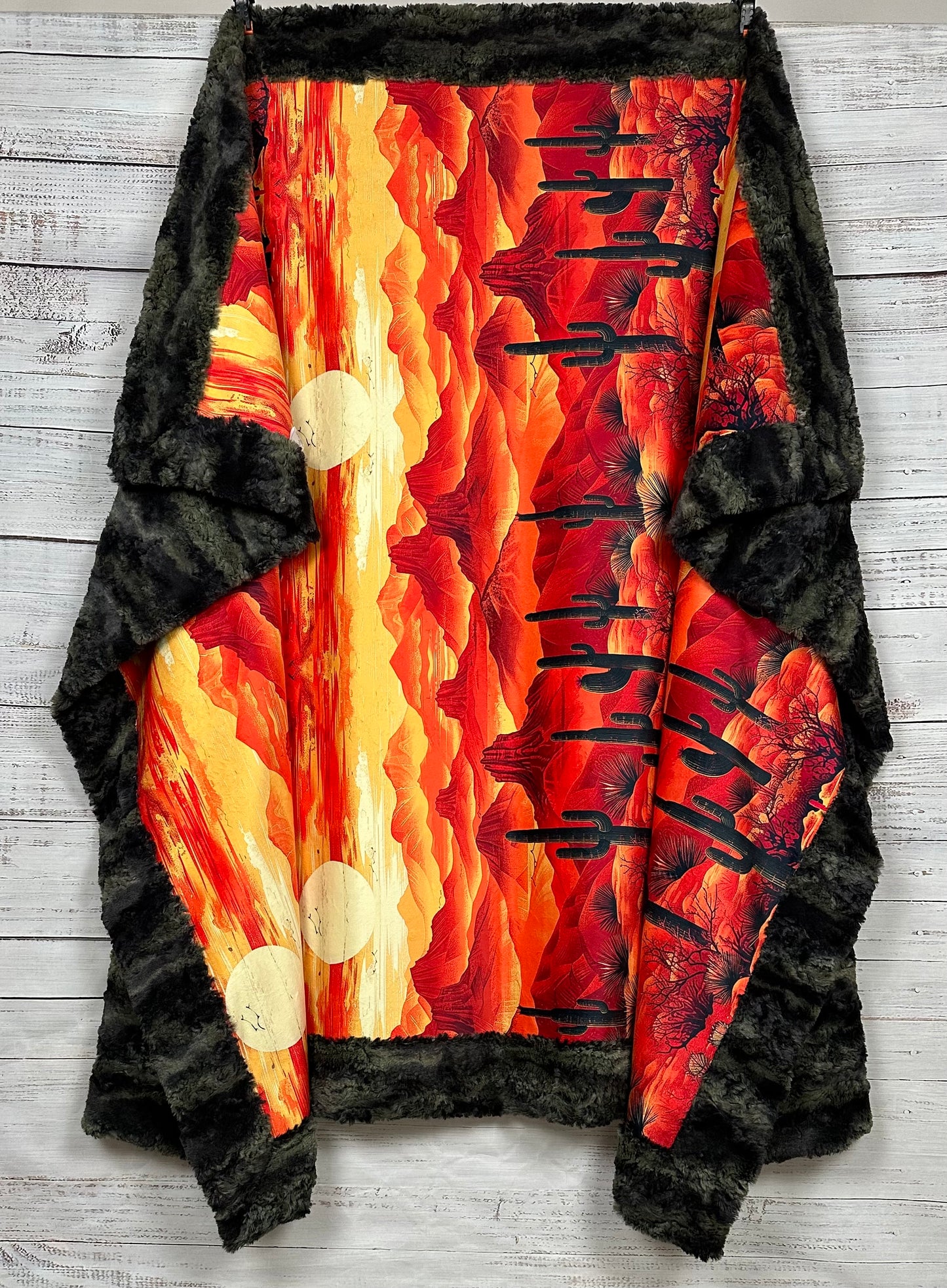 Arizona Desert Sunset Landscape on Camo Luxe Large 55x79 Minky Blanket