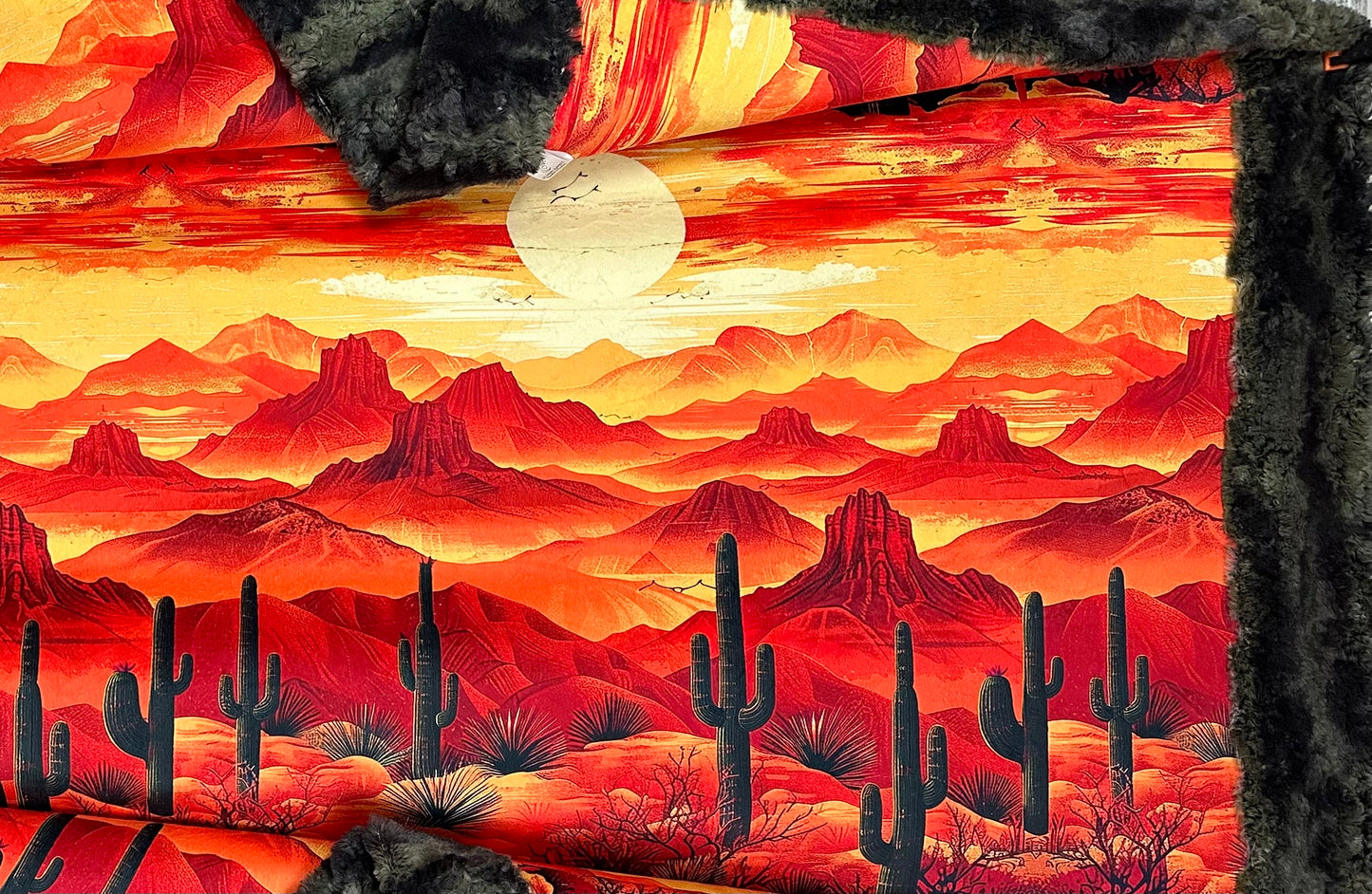 Arizona Desert Sunset Landscape on Camo Luxe Large 55x79 Minky Blanket