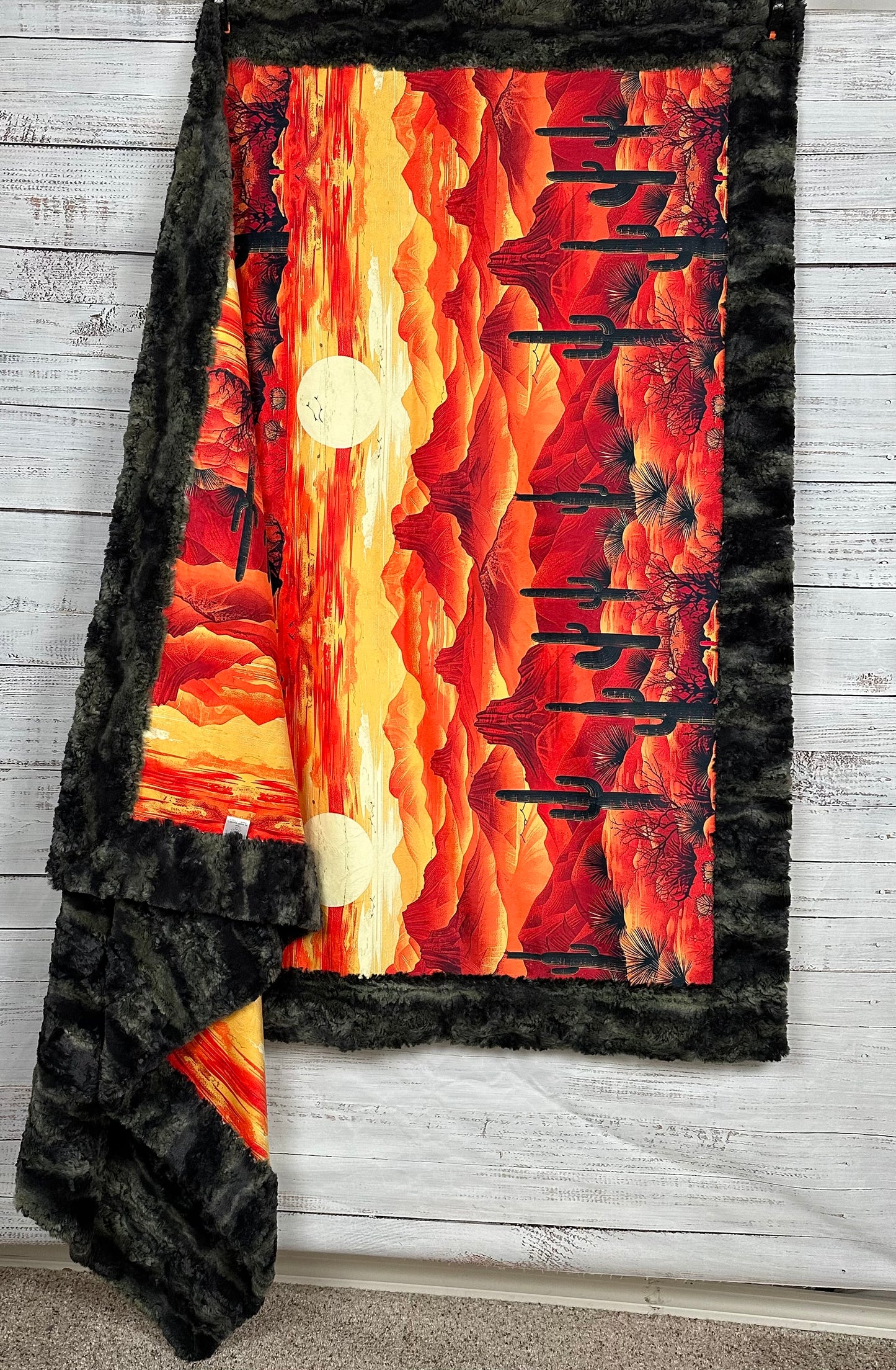 Arizona Desert Sunset Landscape on Camo Luxe Large 55x79 Minky Blanket
